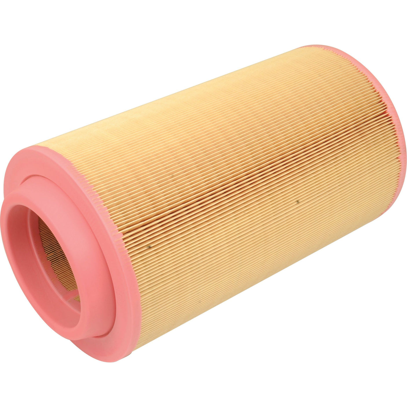 The Sparex Air Filter - Outer - AF26397 (Sparex Part No. S.108873) is a cylindrical air filter featuring a pleated paper design and pink rubber ends.