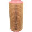 A cylindrical Sparex Air Filter - Outer - AF26399 (Sparex Part No. S.108875) features a pink top and bottom along with a beige, pleated filtration surface. It is suitable for use in Claas LEXION machinery.