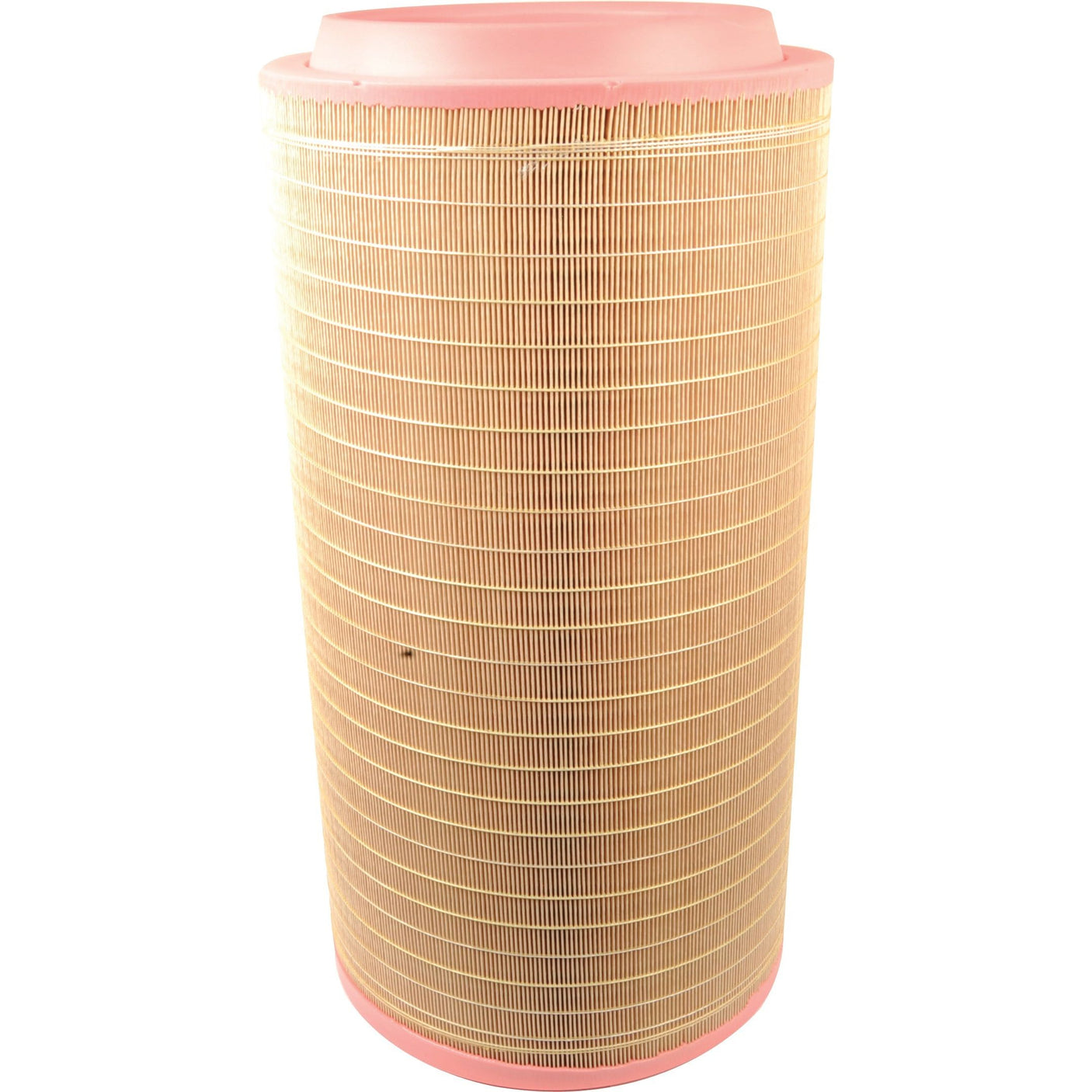 Introducing the Sparex Air Filter - Outer - AF26401 (Sparex Part No. S.108878), a cylindrical filter with a pink top and bottom, featuring a beige pleated fabric in the middle.