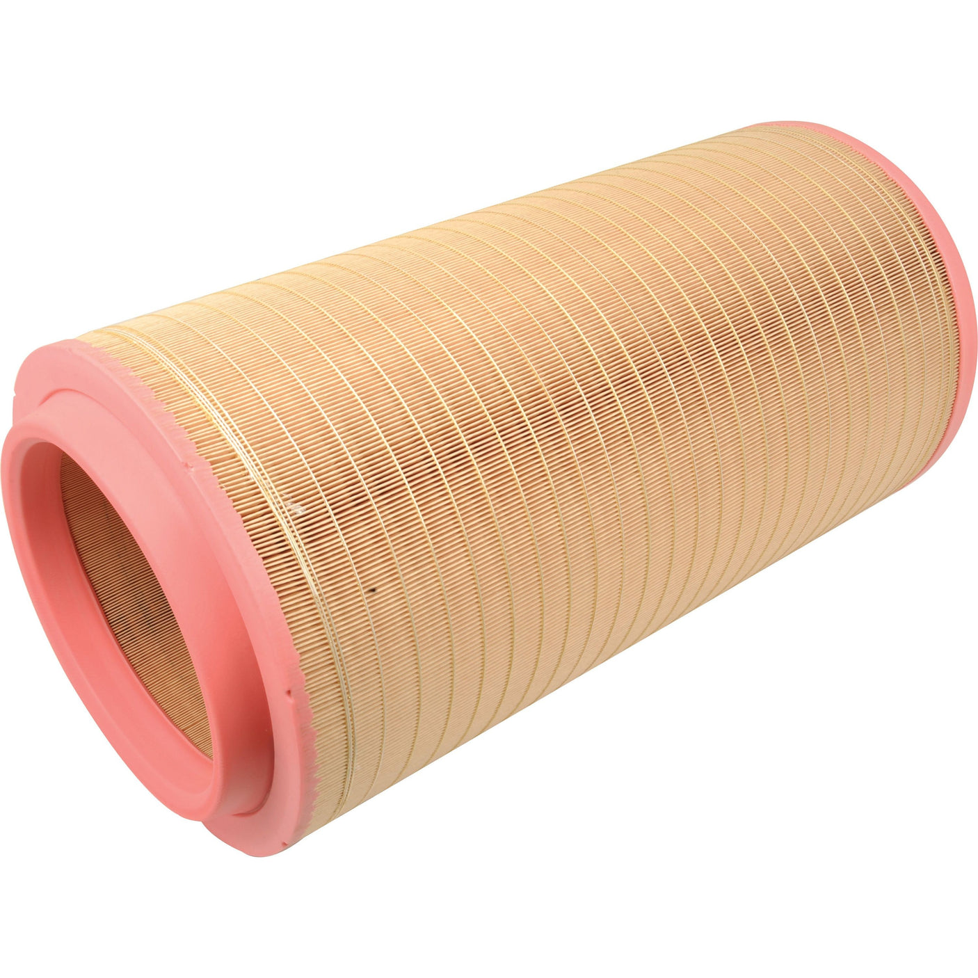 A Sparex Air Filter - Outer - AF26401 (Sparex Part No. S.108878) with a pleated paper design, pink rubber end caps, and a hollow center.