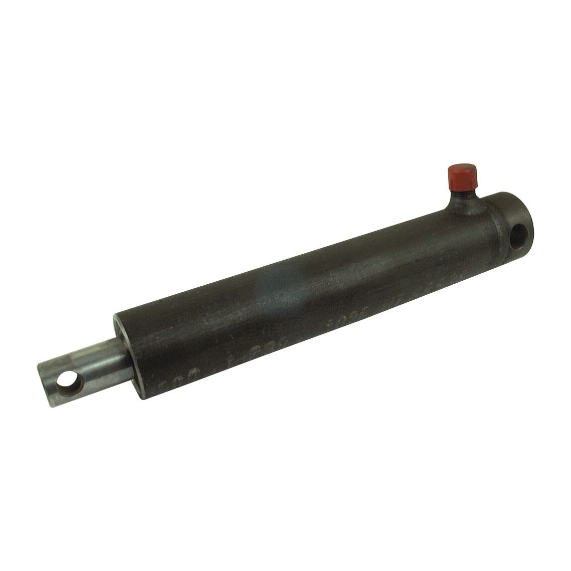 Image of the Sparex BRAKE-RAM SINGLE ACTING hydraulic unit (Sparex Part No. S.10887) featuring a single cylinder with a black finish, a red-tipped valve, and a 32mm Ø cylindrical metal rod extending from one end, capable of handling up to 150 bar.