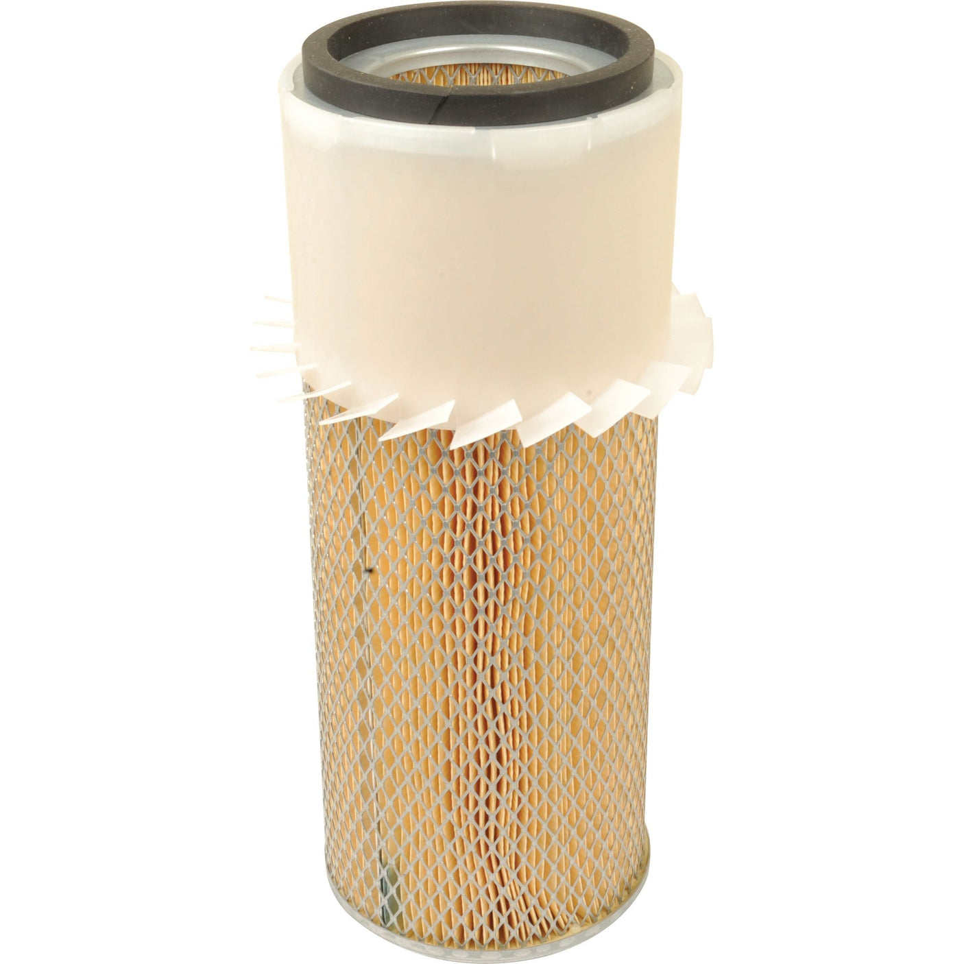 The Sparex Air Filter - Outer - AF4059K (Sparex Part No. S.108895) features a cylindrical design with pleated, yellow filter material encapsulated in a durable white plastic casing.