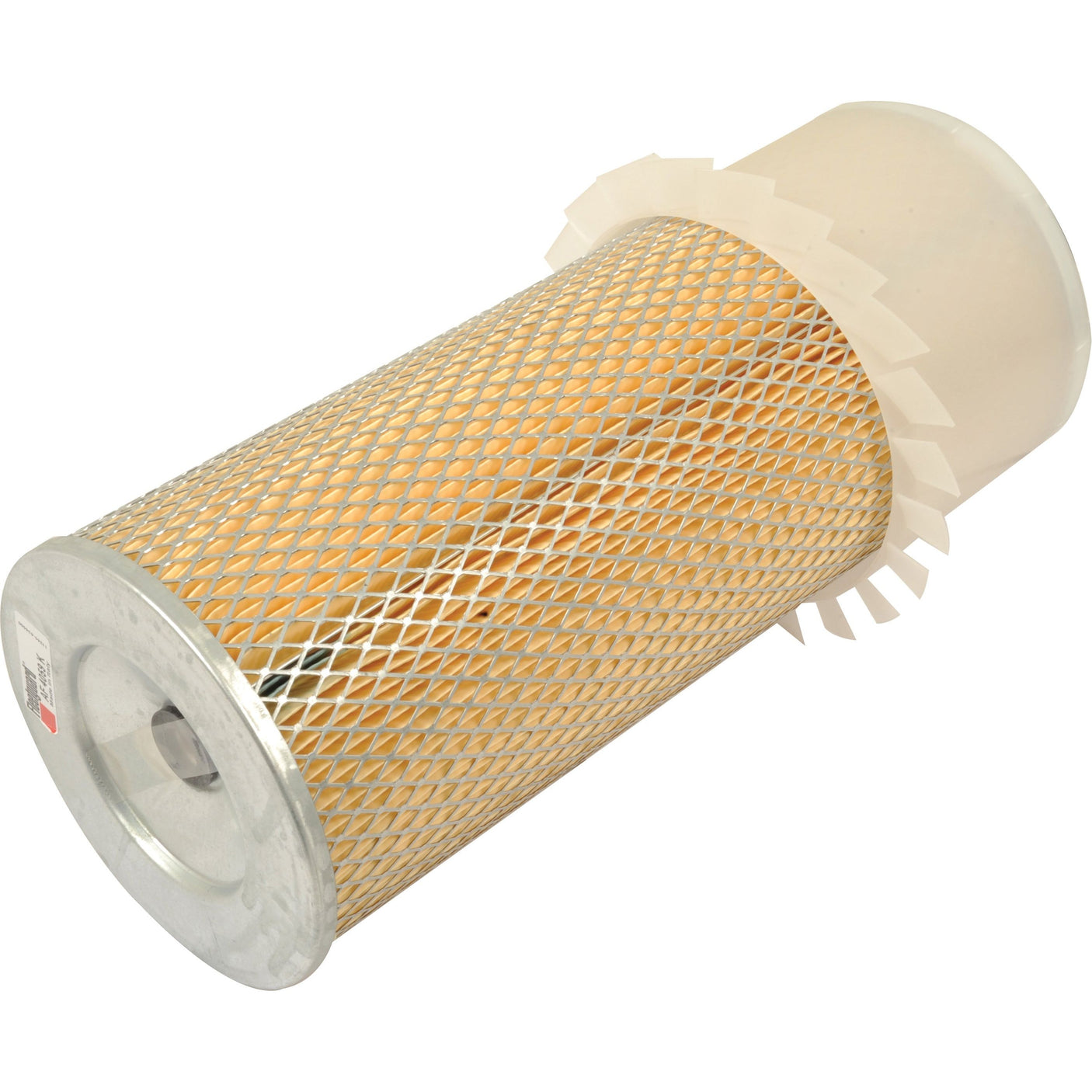 Image of the Sparex Air Filter - Outer - AF4059K (Sparex Part No. S.108895) featuring a cylindrical design with a metal mesh casing and a plastic housing at one end, typically used for filtration in air intake systems.