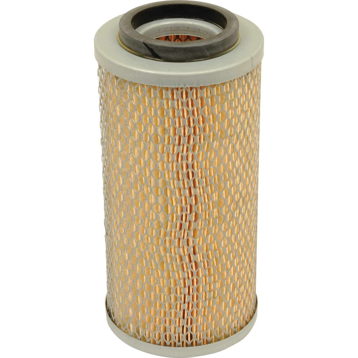 The Air Filter - Outer - AF4066 from Sparex, also known as Sparex Part No. S.108898, is a cylindrical air filter featuring a metal mesh exterior and pleated filter paper inside. The top and bottom rims are crafted from white plastic for added durability.