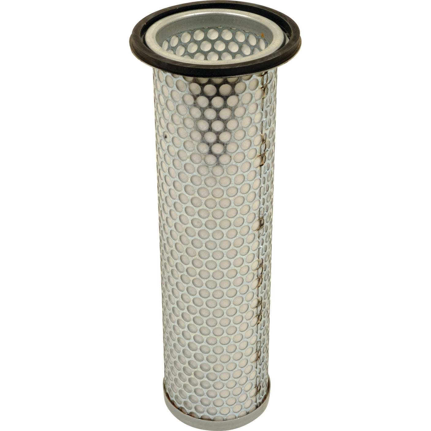 The Sparex Air Filter - Inner - AF4654 (Part No. S.108921) is a cylindrical metallic filter with a perforated outer surface and a rubber seal at one end, specifically designed for Case IH equipment.