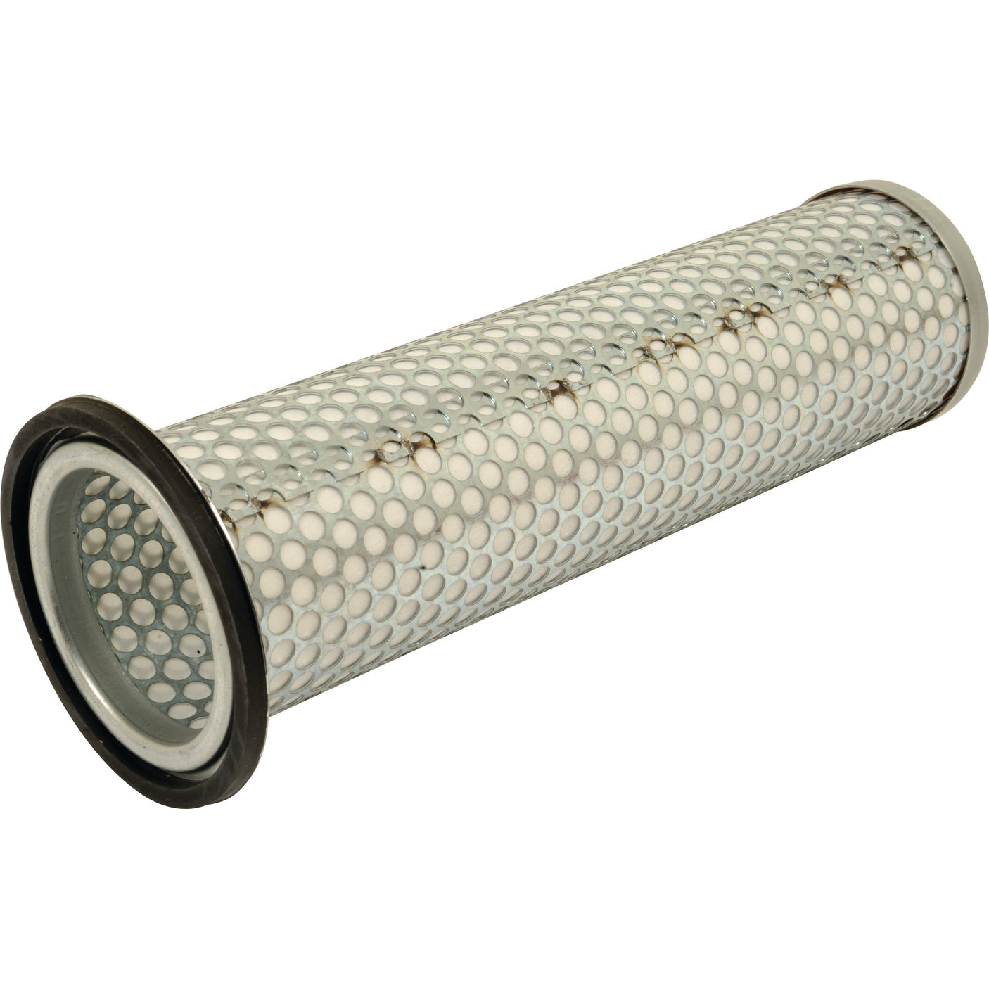 The Sparex Air Filter - Inner, part number AF4654 (Sparex Part No.S.108921), is a cylindrical metal air filter with a perforated surface and rubber seals at both ends, ideal for Case IH machinery.