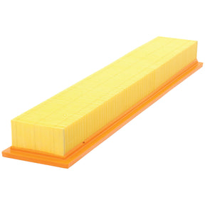 A rectangular, yellow air filter featuring a grid pattern and an orange base, viewed from an angled perspective, resembles the reliable Cab Filter AF4663 by Sparex, often used in Fendt VARIO tractors.