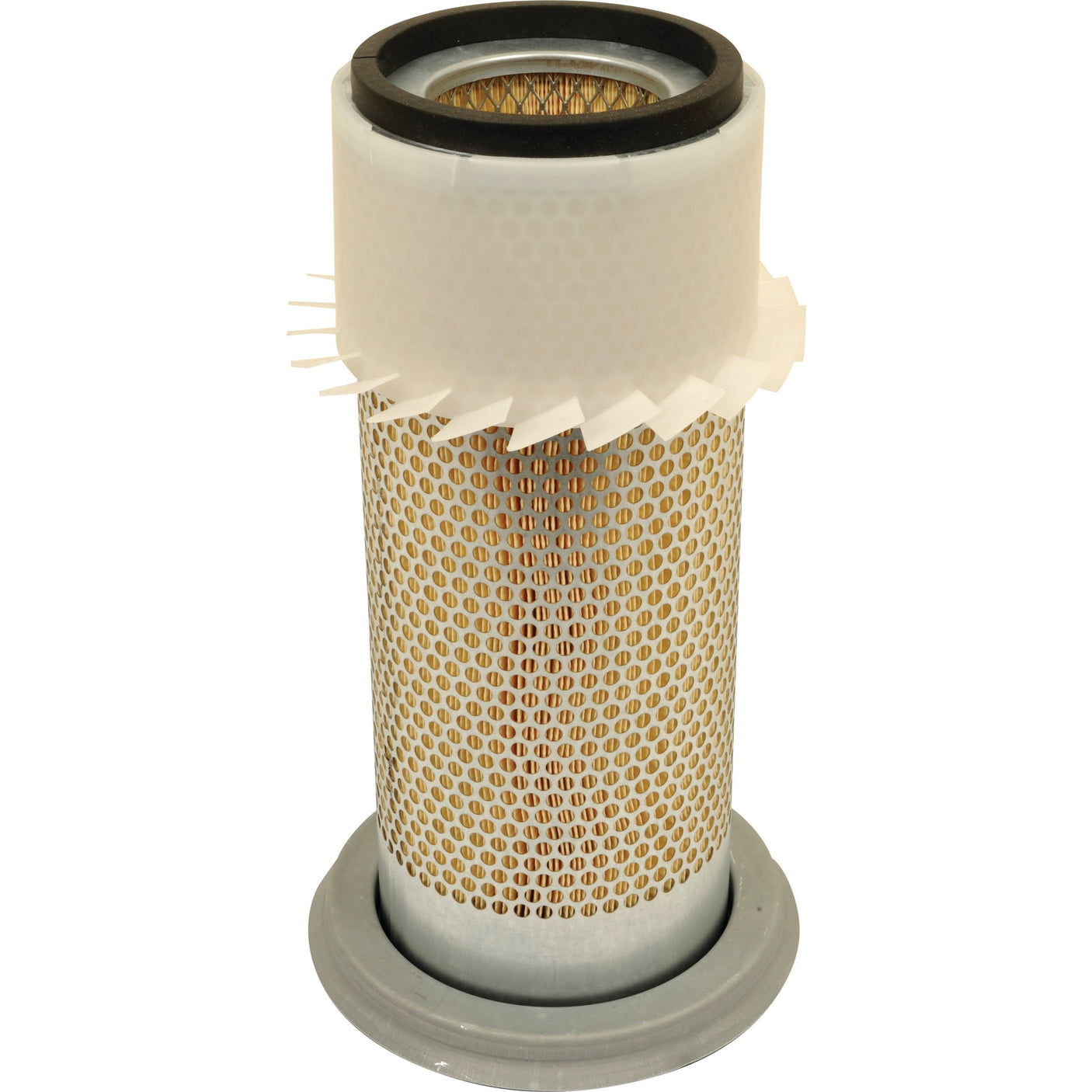 The Sparex Air Filter - Outer - AF4748K (Sparex Part No. S.108932) is a cylindrical air filter that features a perforated metal outer layer, a pleated inner paper element, and rubber sealing rings on both ends.