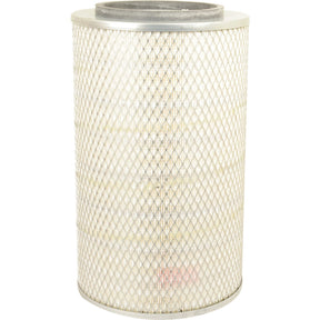 A cylindrical air filter featuring a metal frame and a white, mesh-like filter material, with metallic top and bottom caps. Ideal for Case IH machinery, the Sparex AF4756 (Sparex Part No. S.108936) ensures reliable performance and durability.