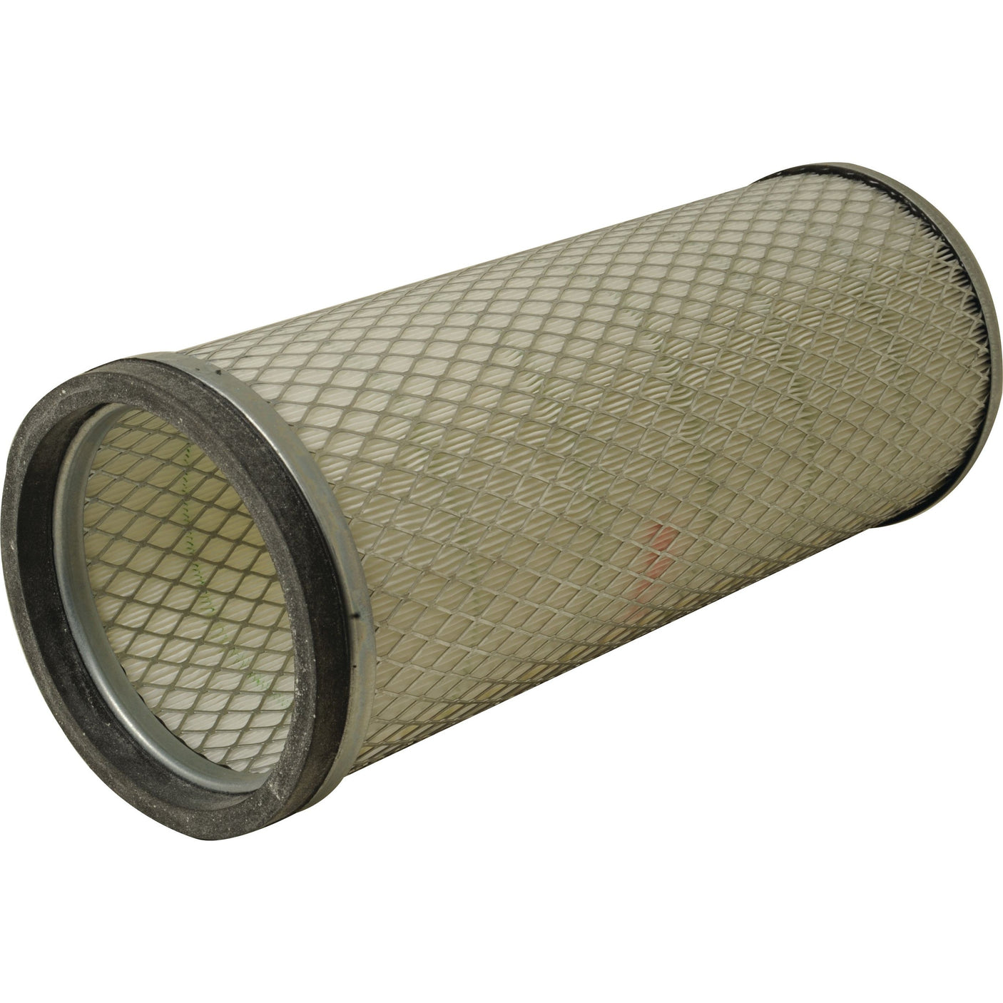 A cylindrical Sparex Air Filter - Inner (AF4757 | Sparex Part No. S.108937) featuring a metal mesh exterior and soft, foam-like ends, viewed from a slightly angled perspective against a plain white background.