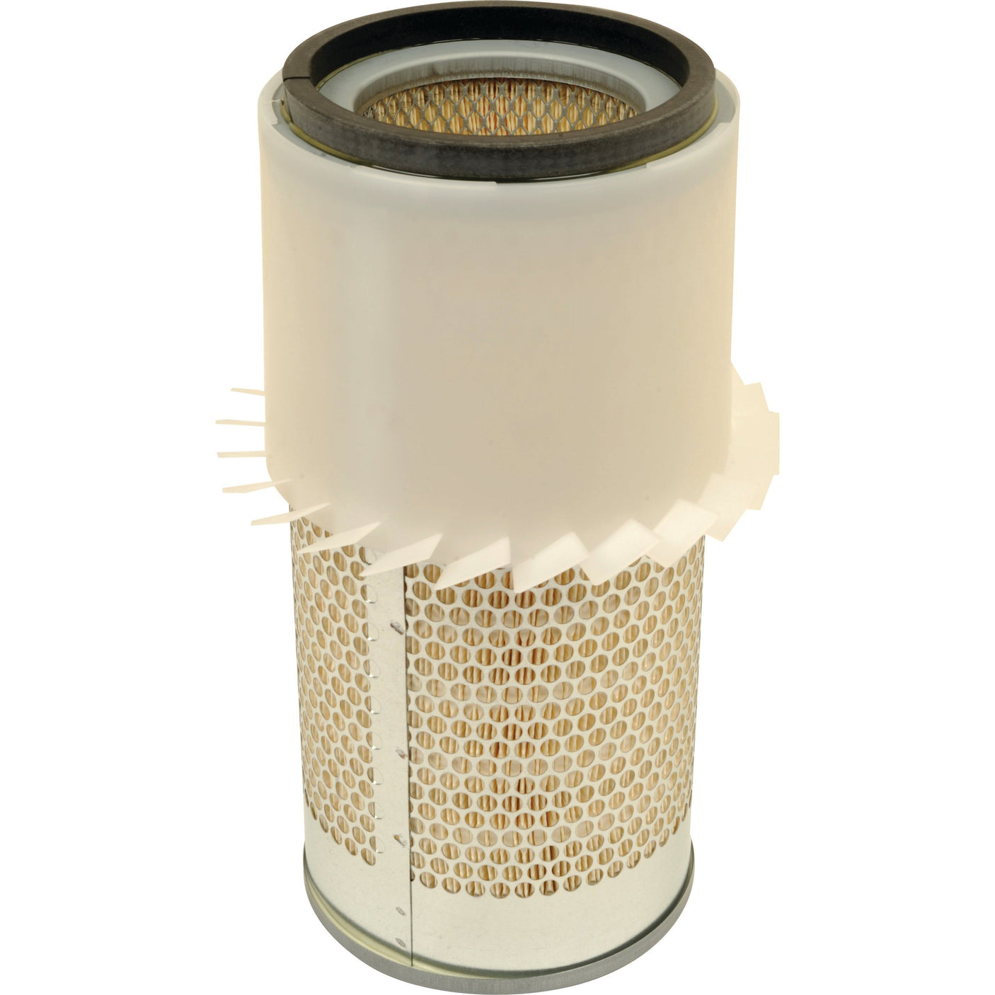 The Sparex Air Filter - Outer - AF4826K (Sparex Part No. S.108943) is displayed in an upright position, showcasing its cylindrical shape, metal mesh exterior, and plastic top.