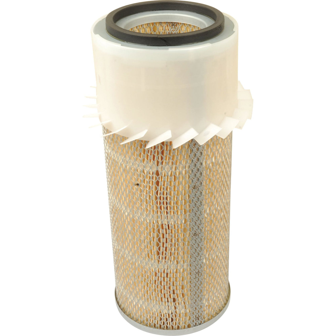 The Sparex Air Filter - Outer - AF4853K (Sparex Part No.S.108946) features a white plastic top and bottom, a protective outer mesh, and a pleated filter element.