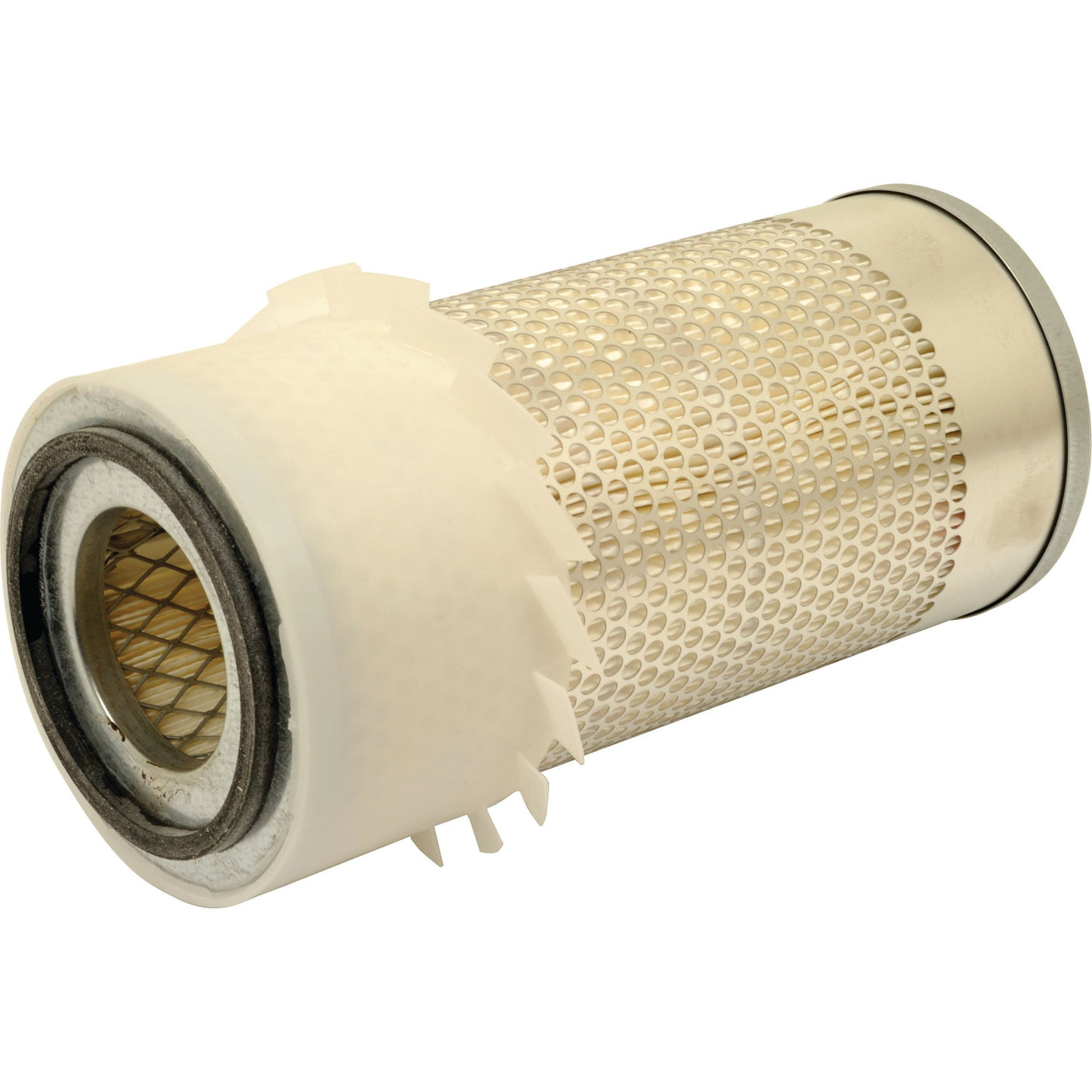 The Sparex Air Filter - Outer - AF807K (Sparex Part No. S.108970) features a cylindrical design with a metal mesh body, rubber seals at both ends, and a plastic ring near the middle.