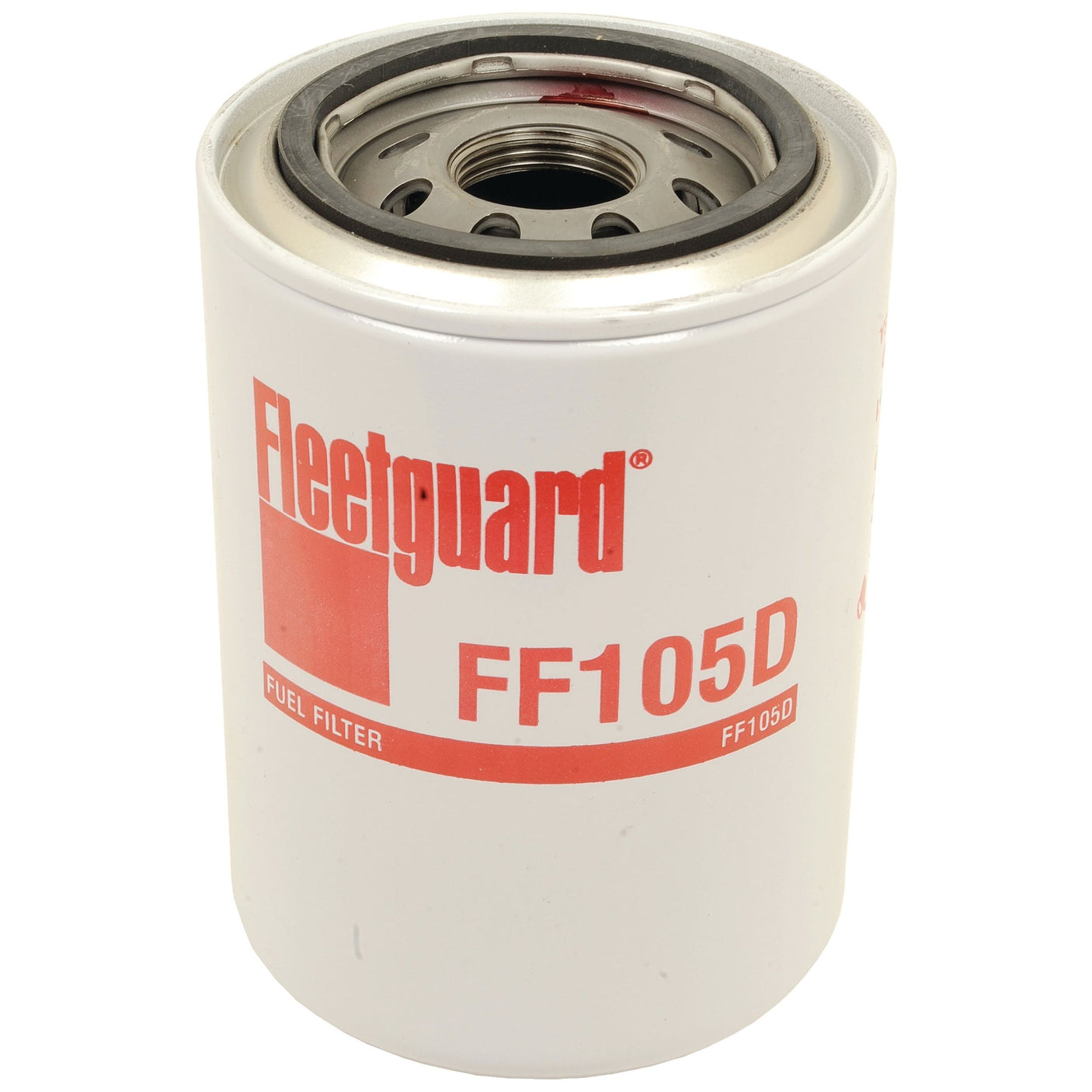 A white Sparex spin-on fuel filter displaying the text "FF105D" and "Fuel Filter" prominently on the front, perfect for John Deere equipment.