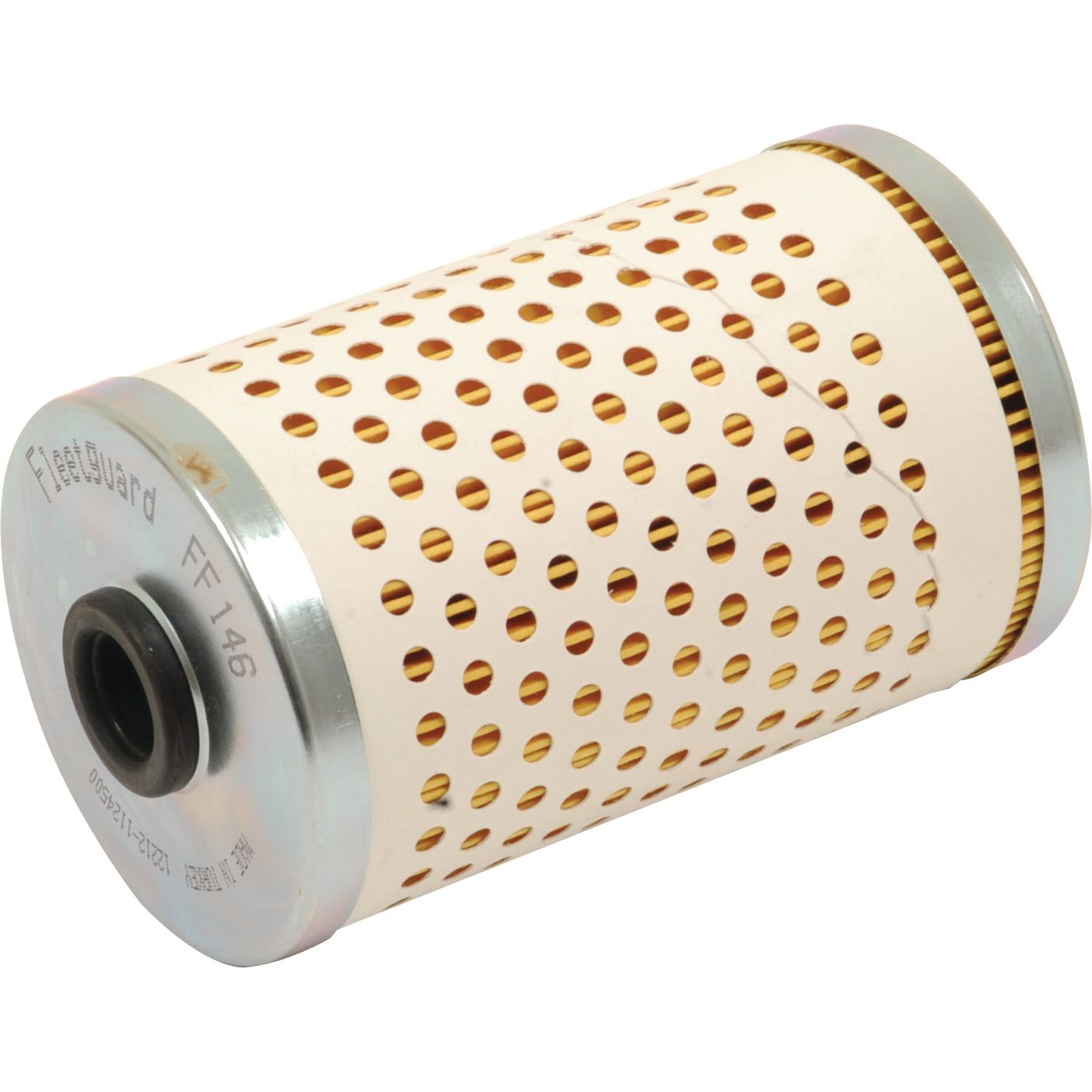 The Sparex Fuel Filter - Element - FF146 (Sparex Part No. S.109019) boasts a cylindrical design with metal ends and a perforated outer casing.