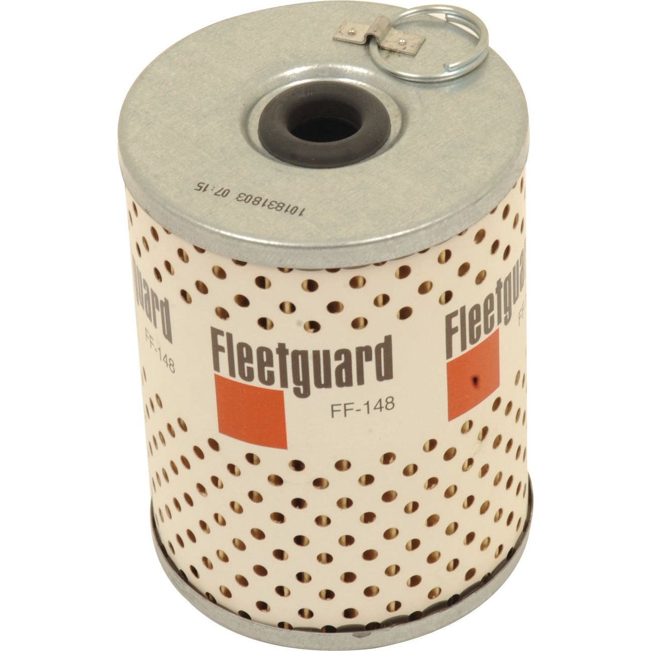 The Sparex Fuel Filter - Element - FF148 (Sparex Part No. S.109020) features a cylindrical shape with metal ends and a perforated paper body.