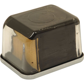 A metallic object, identified as a Sparex Fuel Filter - Element - FF203 (Sparex Part No. S.109035), is partially enclosed in a rectangular clear plastic cover, sitting on a flat surface.
