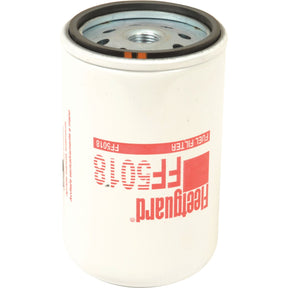 A white cylindrical fuel filter labeled "Sparex" and "FF5018." The top of the Sparex fuel filter shows several holes for fitting.