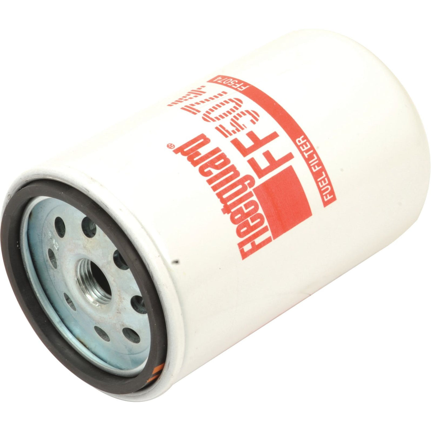 A cylindrical Sparex Fleetguard fuel filter with a white body and red text, prominently displaying model number FF5534, offers reliable performance akin to the Fuel Filter - Spin On - FF5074 (Sparex Part No. S.109059).