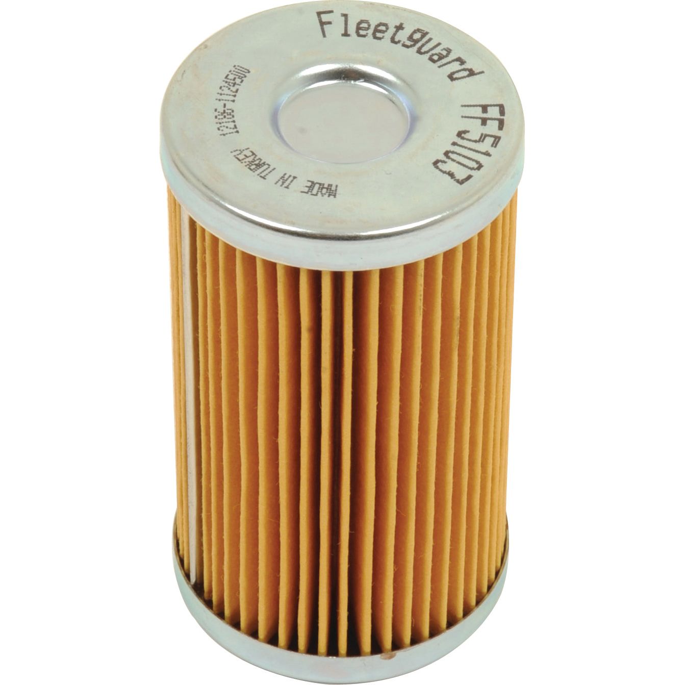 A cylindrical Sparex Fuel Filter - Element - FF5103 (Sparex Part No. S.109064) with a pleated paper design and metal end caps.