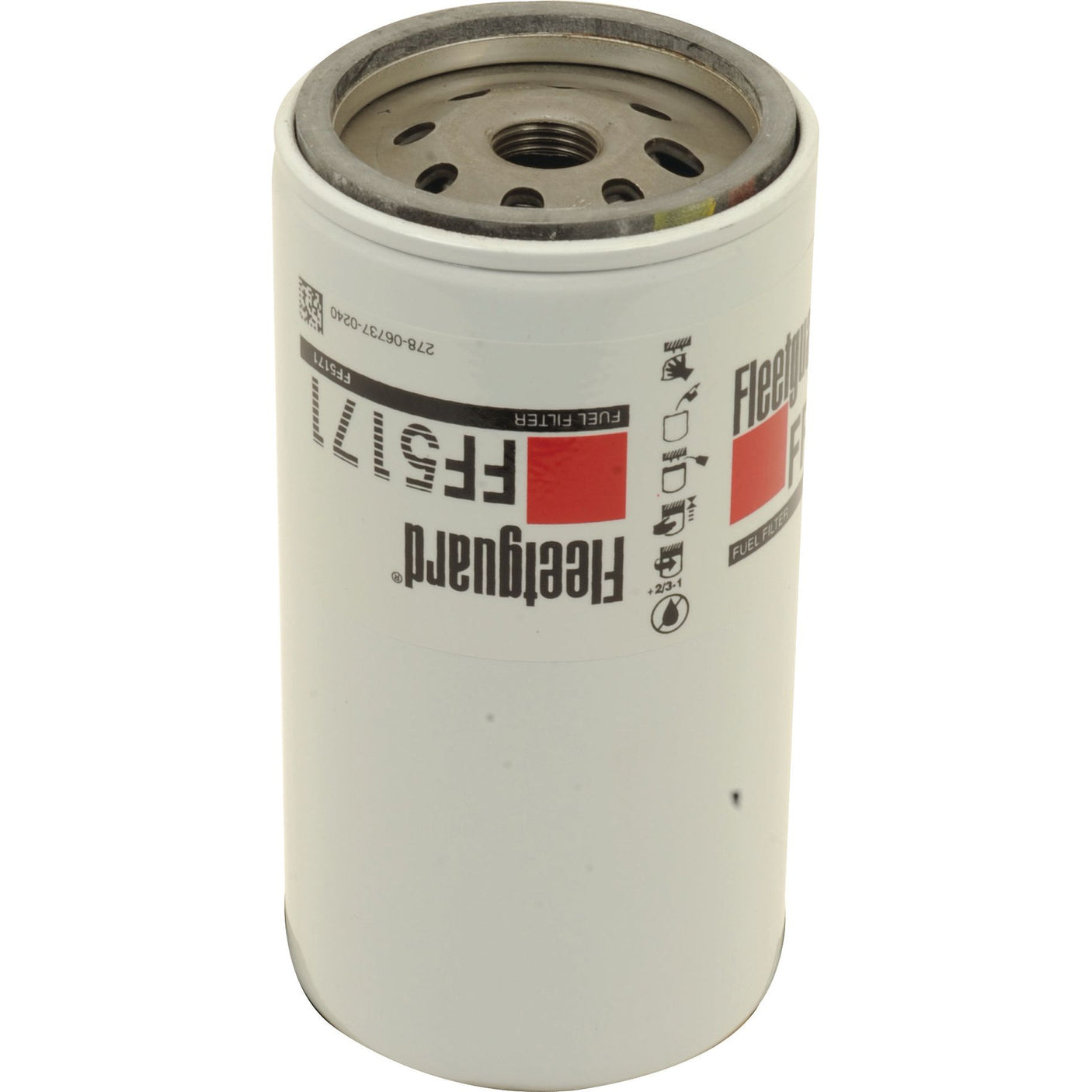 A white cylindrical Sparex Fuel Filter - Spin On - FF5171 | Sparex Part No.S.109071, marked with various identification numbers and text, designed for Case IH / International Harvester.