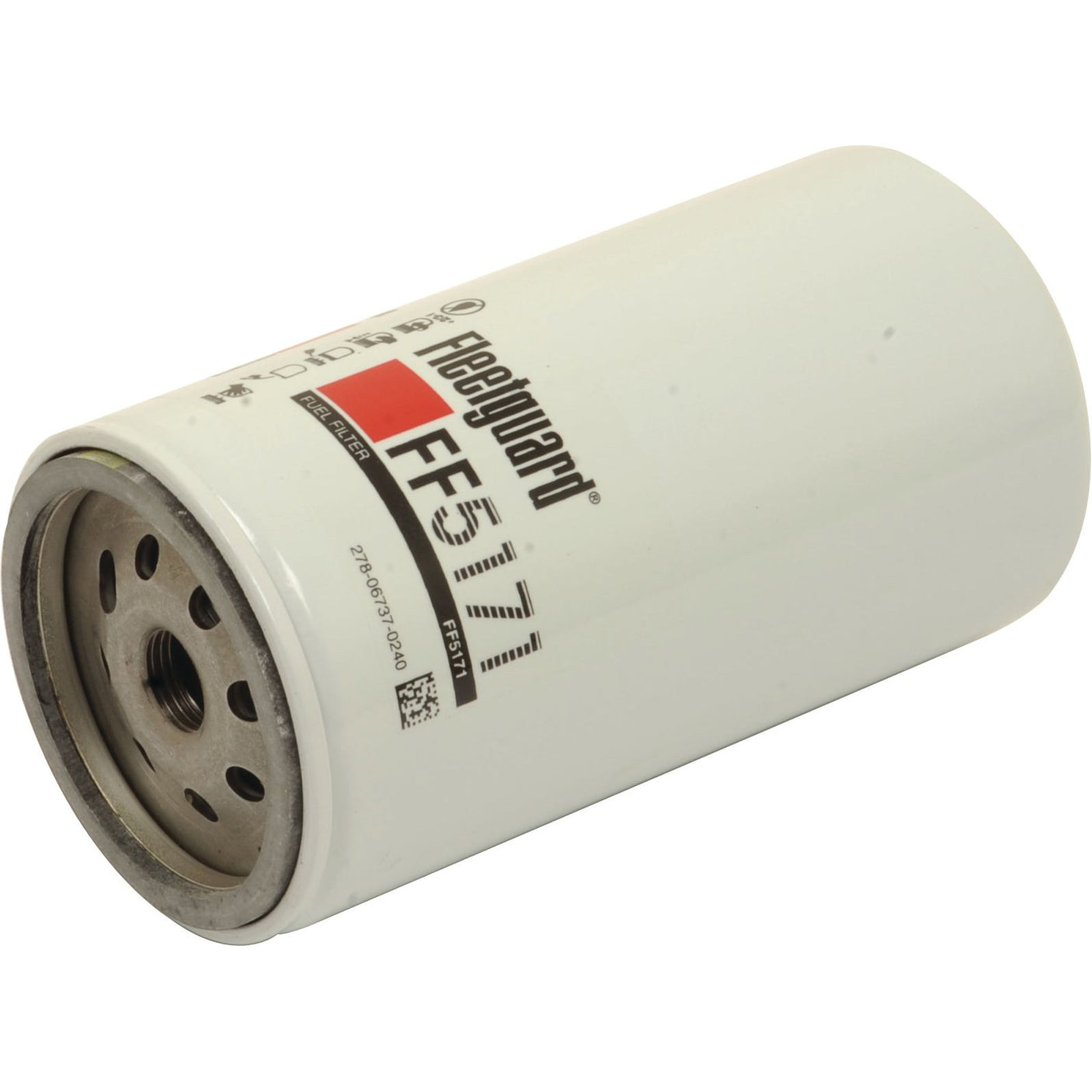 A cylindrical white fuel filter labeled "Sparex S.109071 Fuel Filter - Spin On - FF5171," featuring multiple small circular holes on the metal end, is ideal for Case IH/International Harvester machinery.