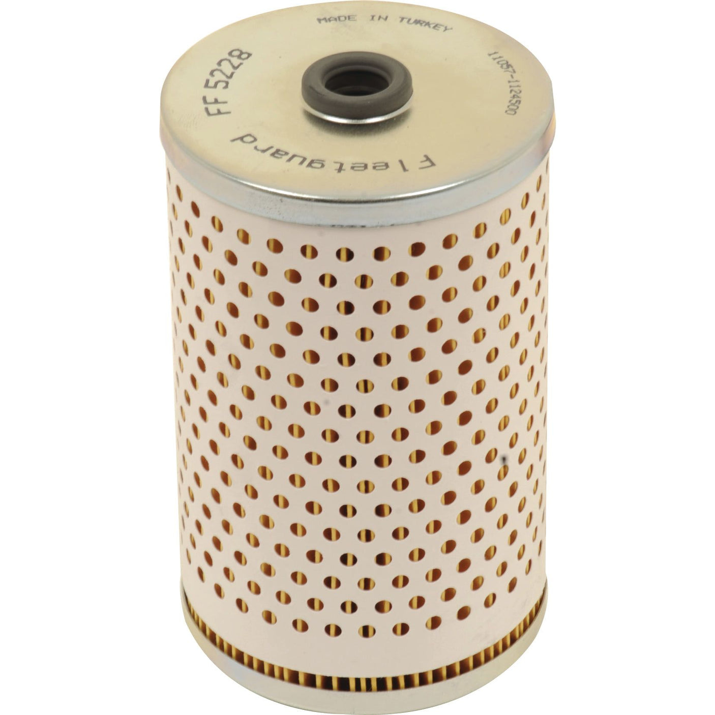 A cylindrical, perforated metal Sparex Fuel Filter - Element - FF5228 (Sparex Part No. S.109076) with additional text indicating it's made in Turkey.