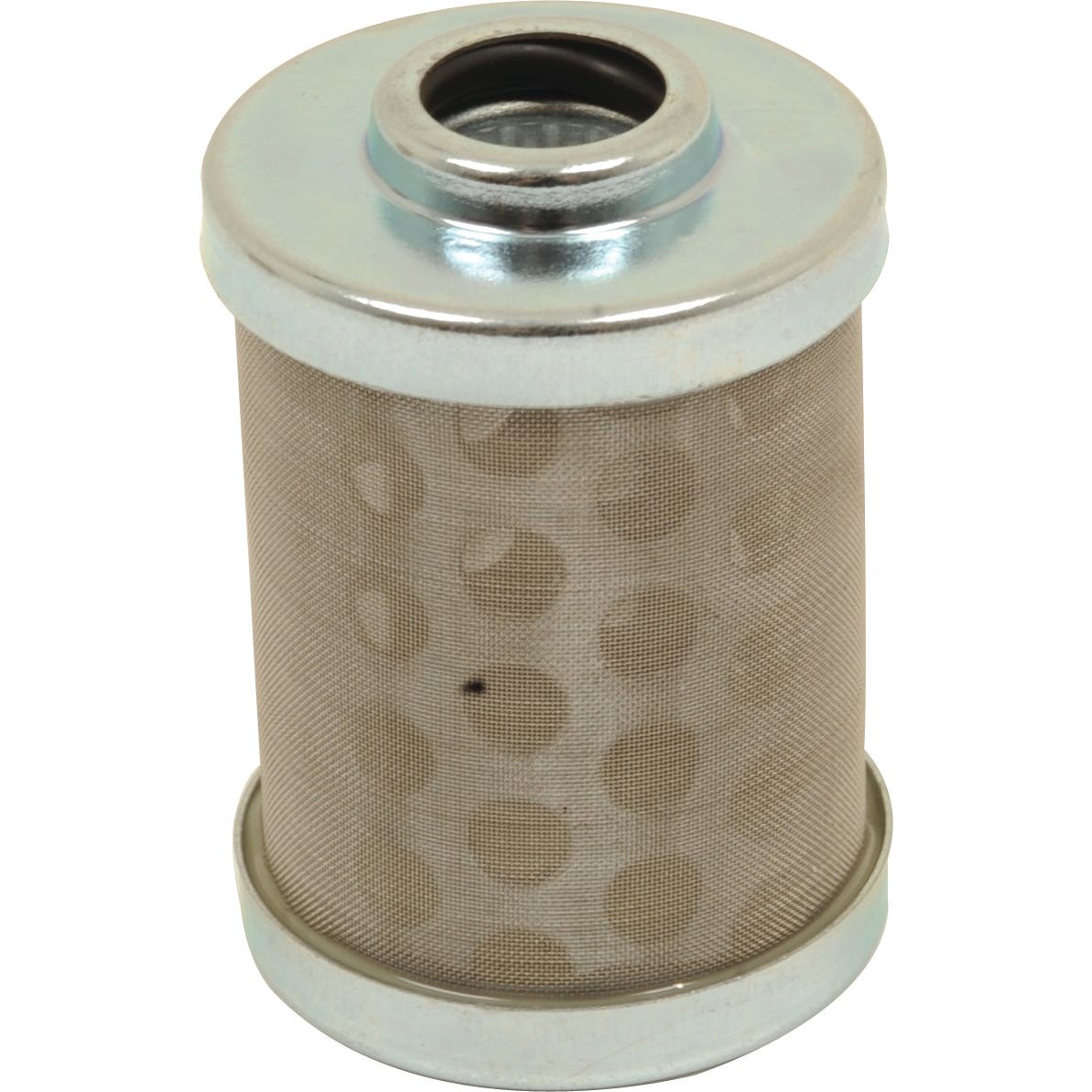 A cylindrical metal mesh filter with a top opening and silver caps on both ends, the FF5386 Fuel Filter - Element by Sparex (Part No. S.109084) ensures optimal performance for your engine.