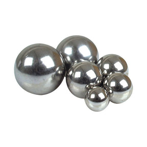 Several shiny chrome spheres of varying sizes, resembling Carbon Steel Ball Bearings, are grouped together against a white background. A notable mention is the Sparex Carbon Steel Ball Bearing Ø4mm (Sparex Part No.S.10909).