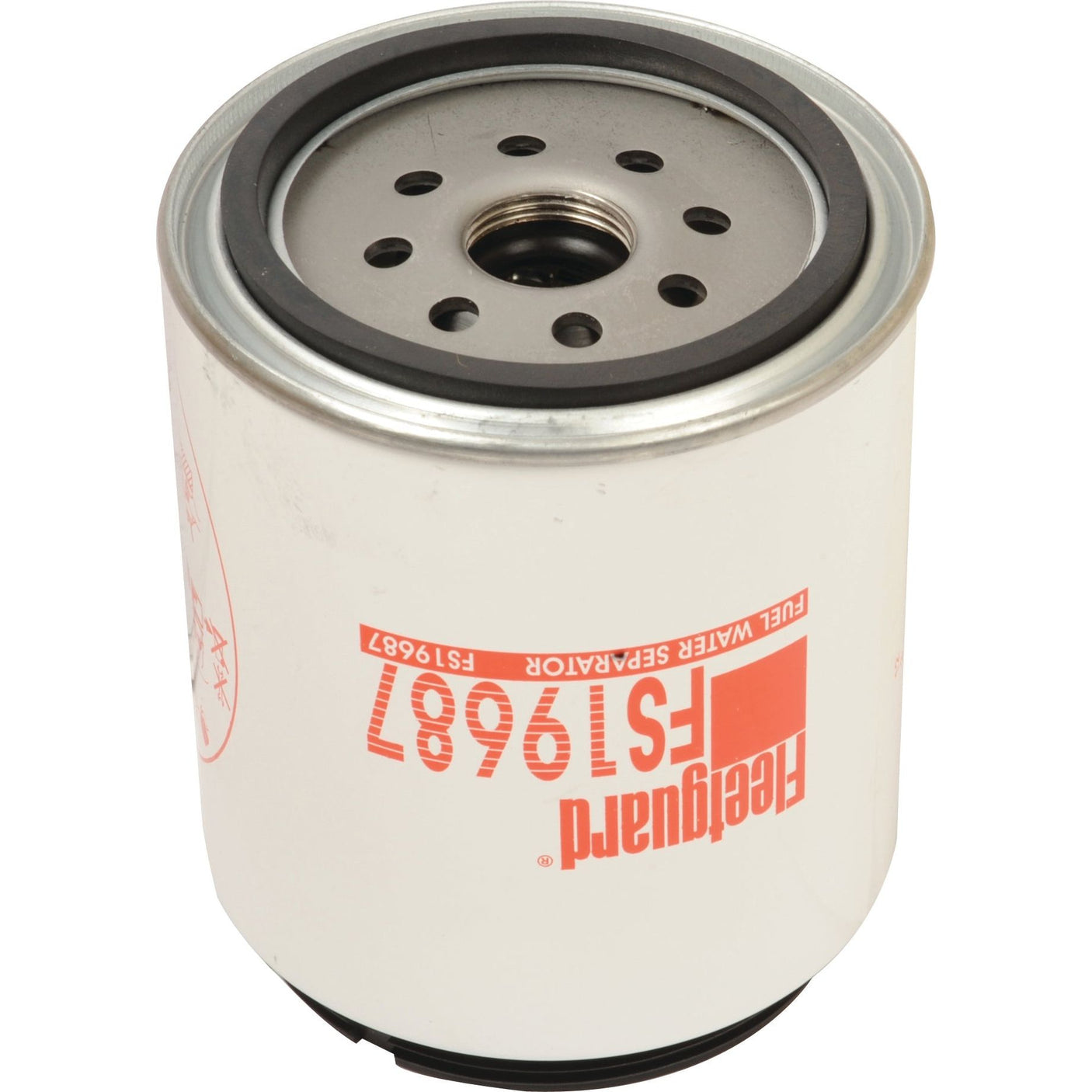 A cylindrical fuel water separator filter labeled with part number FS19687 from Fleetguard, featuring a 1 - 14 UNS-2B thread size, available as the Fuel Separator - Spin On - FS19687, Sparex Part No. S.109143 from the brand Sparex.