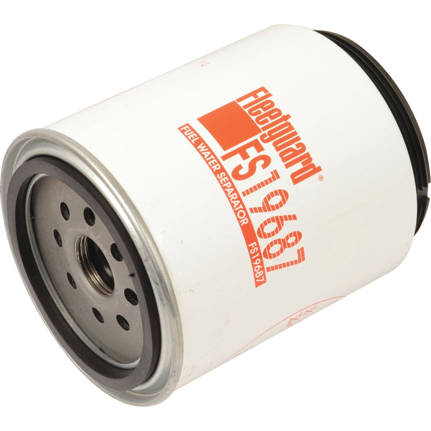 A cylindrical Sparex Fuel Separator - Spin On - FS19687, model S.109143, features a white exterior with metallic ends and is designed for fuel-water separation in engines. The 1 - 14 UNS-2B thread size ensures a secure fit.