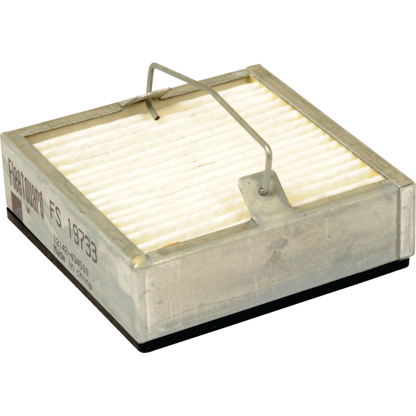 Rectangular metal air filter with a white pleated element and a metal handle on top, labeled "Sparex Fuel Separator - Element - FS19733 | Sparex Part No. S.109147," designed as a Fuel Separator.