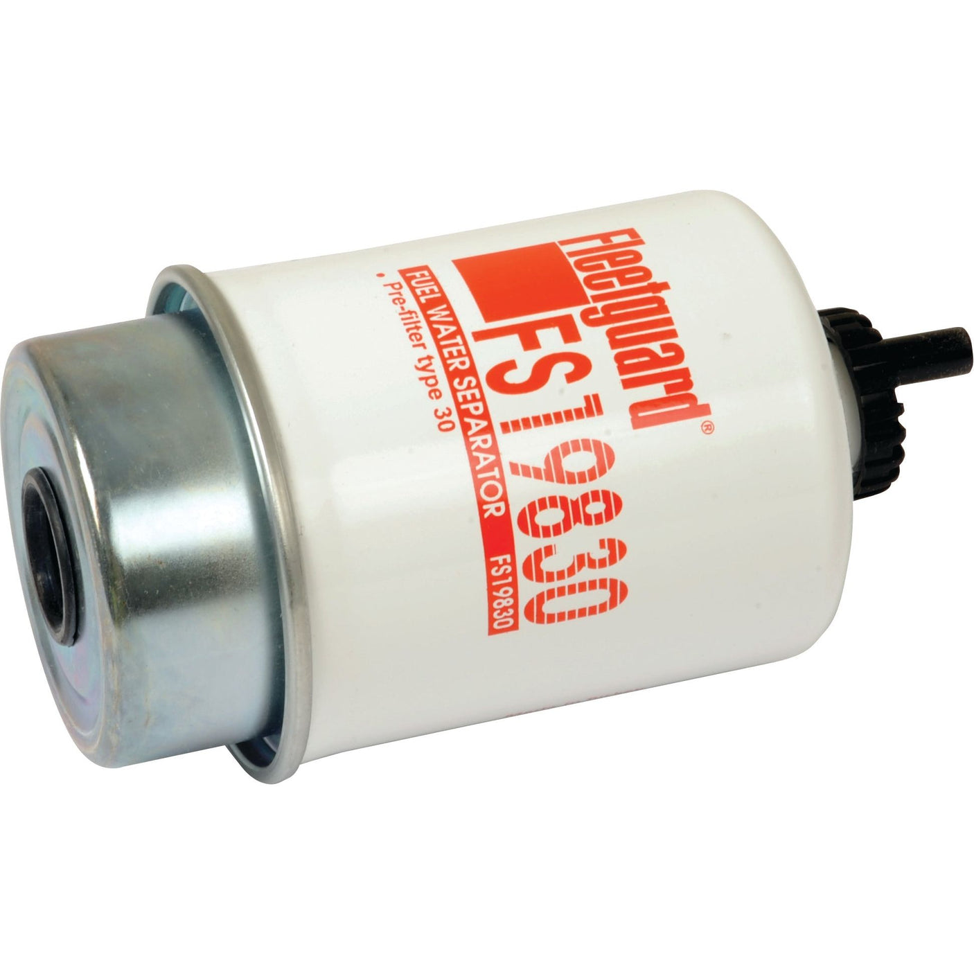 A white Sparex FS19830 fuel filter and water separator, prominently featuring red text, a metallic bottom, and the renowned Sparex branding.