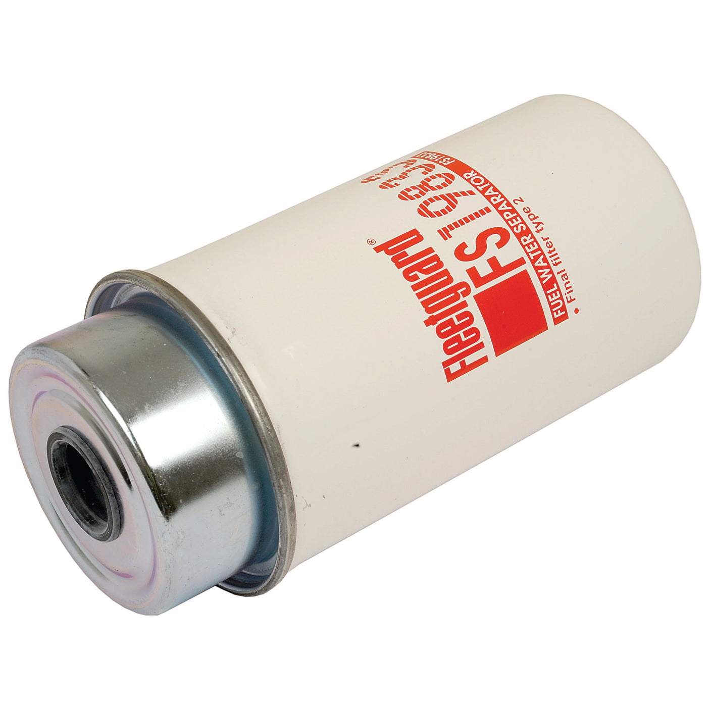 White cylindrical Sparex Fuel Separator - Element with red text and metal base, designed for engine systems. Model FS19833 (Sparex Part No. S.109163). Ideal as a fuel separator for John Deere machinery.