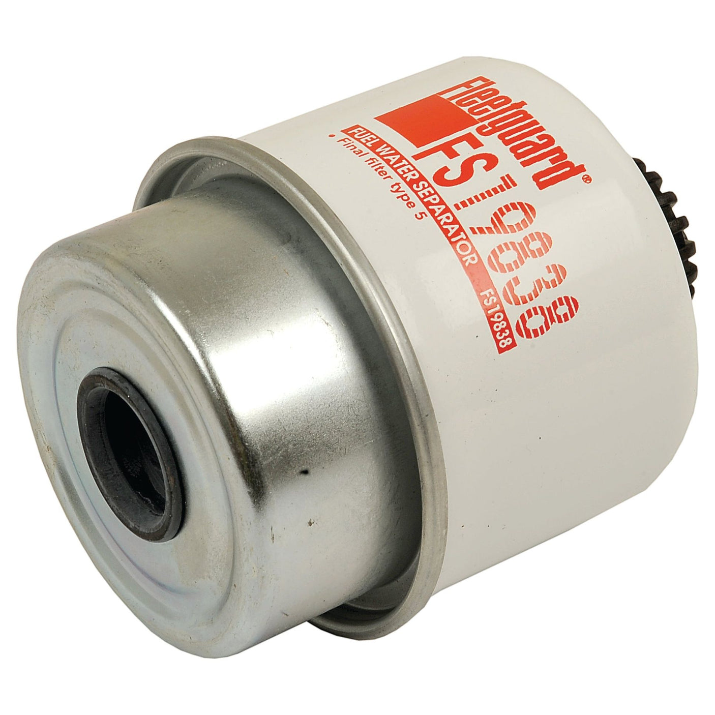 A cylindrical white fuel water separator filter, perfect for a John Deere 5310, with "Sparex FS19838" printed in red text on the side.