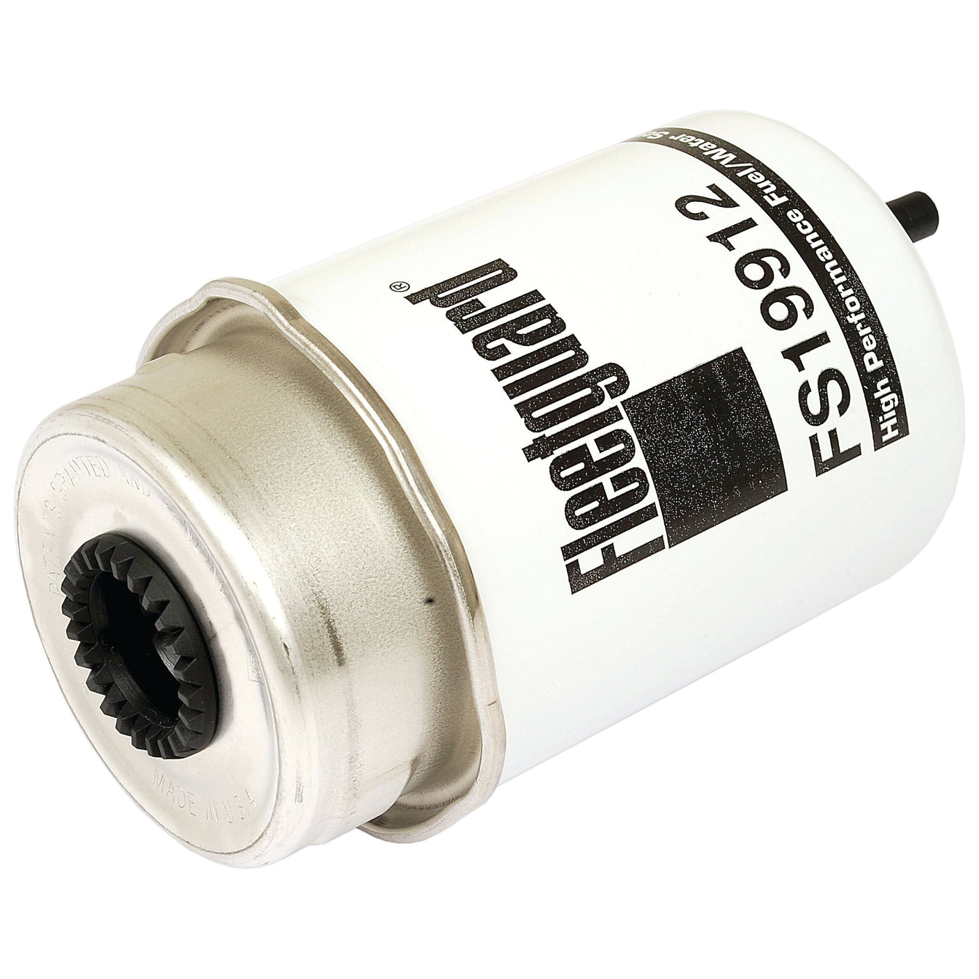 A white Sparex Fuel Separator Element (Sparex Part No. S.109172) FS19912 high-performance fuel filter, compatible with John Deere equipment, featuring black text and a durable metal casing.