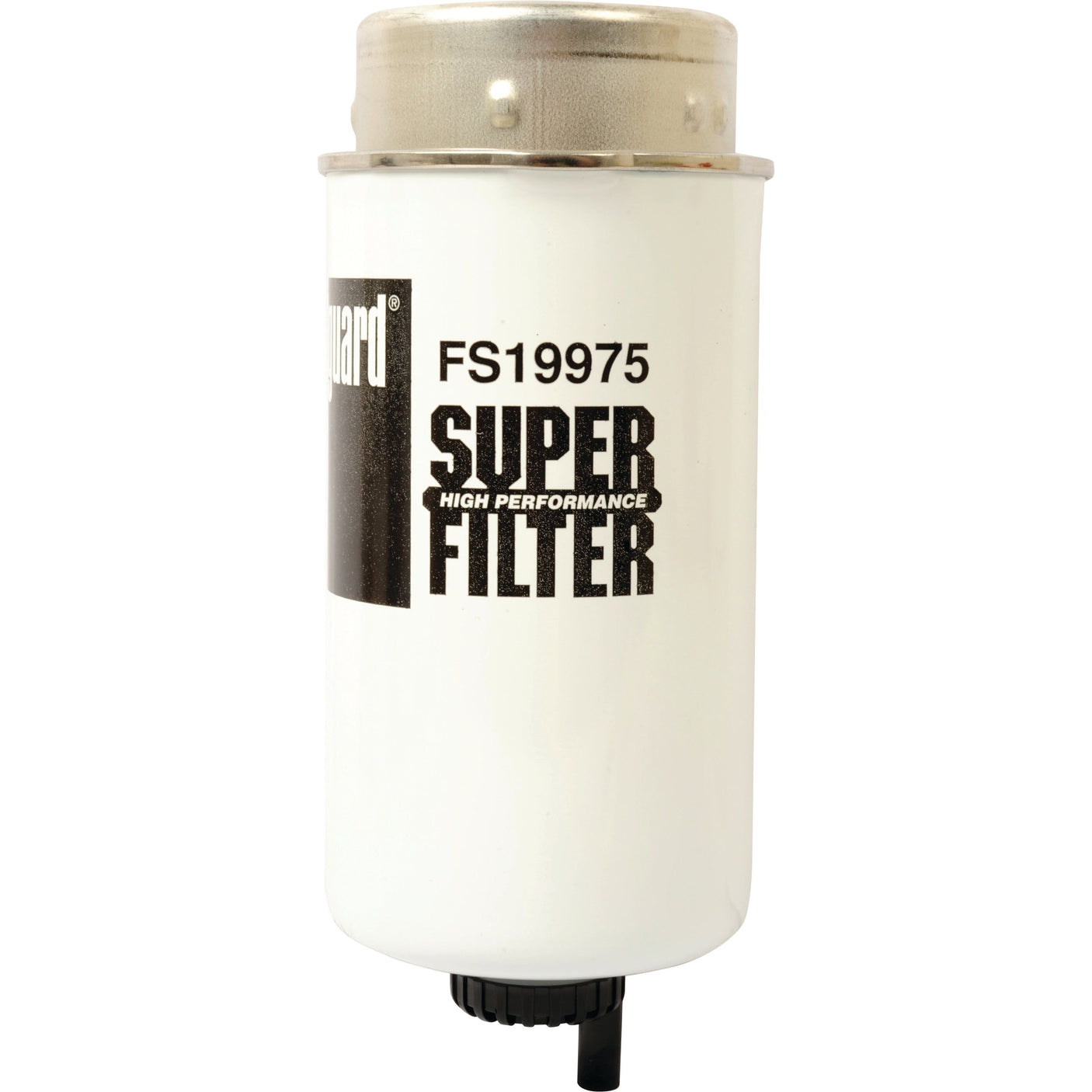 A white cylindrical high-performance fuel separator labeled FS19975, branded by Sparex (Sparex Part No. S.109181), is shown against a plain background. This vital component is essential for vehicles like the Claas ARION, ensuring superior performance in fuel separation.