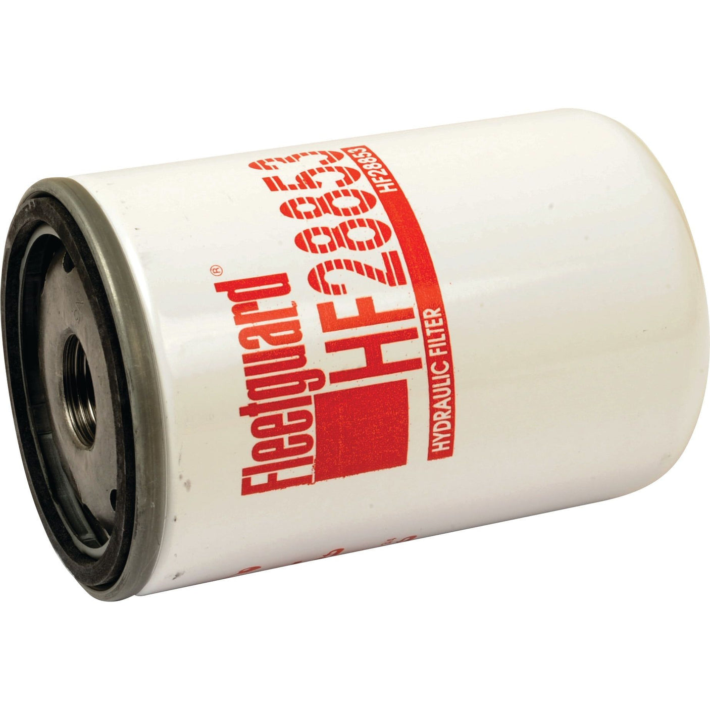 A cylindrical white hydraulic filter with red text and branding, labeled "Sparex HF28853," suitable for Ford New Holland LB110 applications.