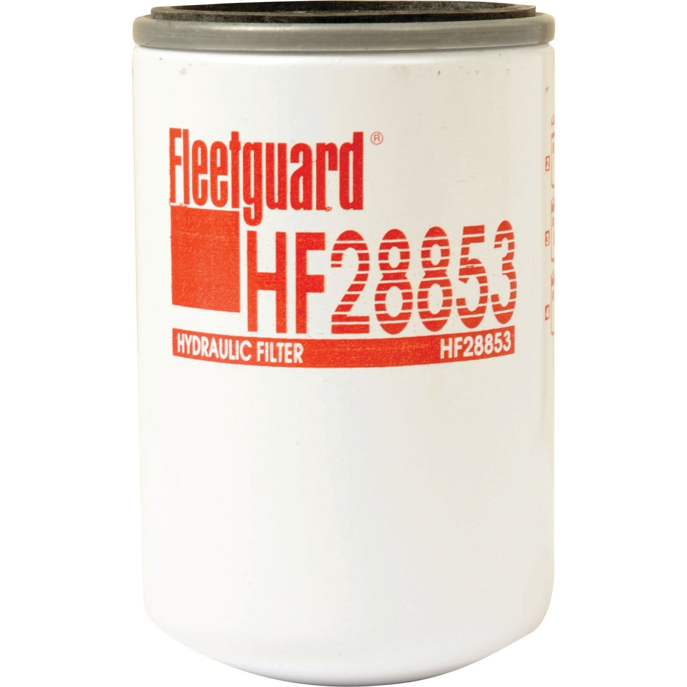 A white cylindrical Sparex Hydraulic Filter - Spin On - HF28853, featuring red text and labeling, designed for the Ford New Holland LB110.