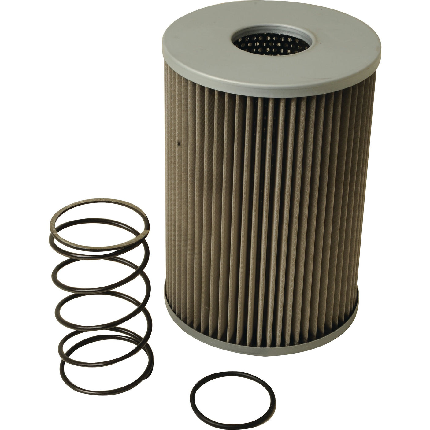 A cylindrical filter, a coiled spring, and a round gasket—reminiscent of the Sparex Hydraulic Filter - Element - HF28872 (Sparex Part No. S.109205)—are displayed against a white background.