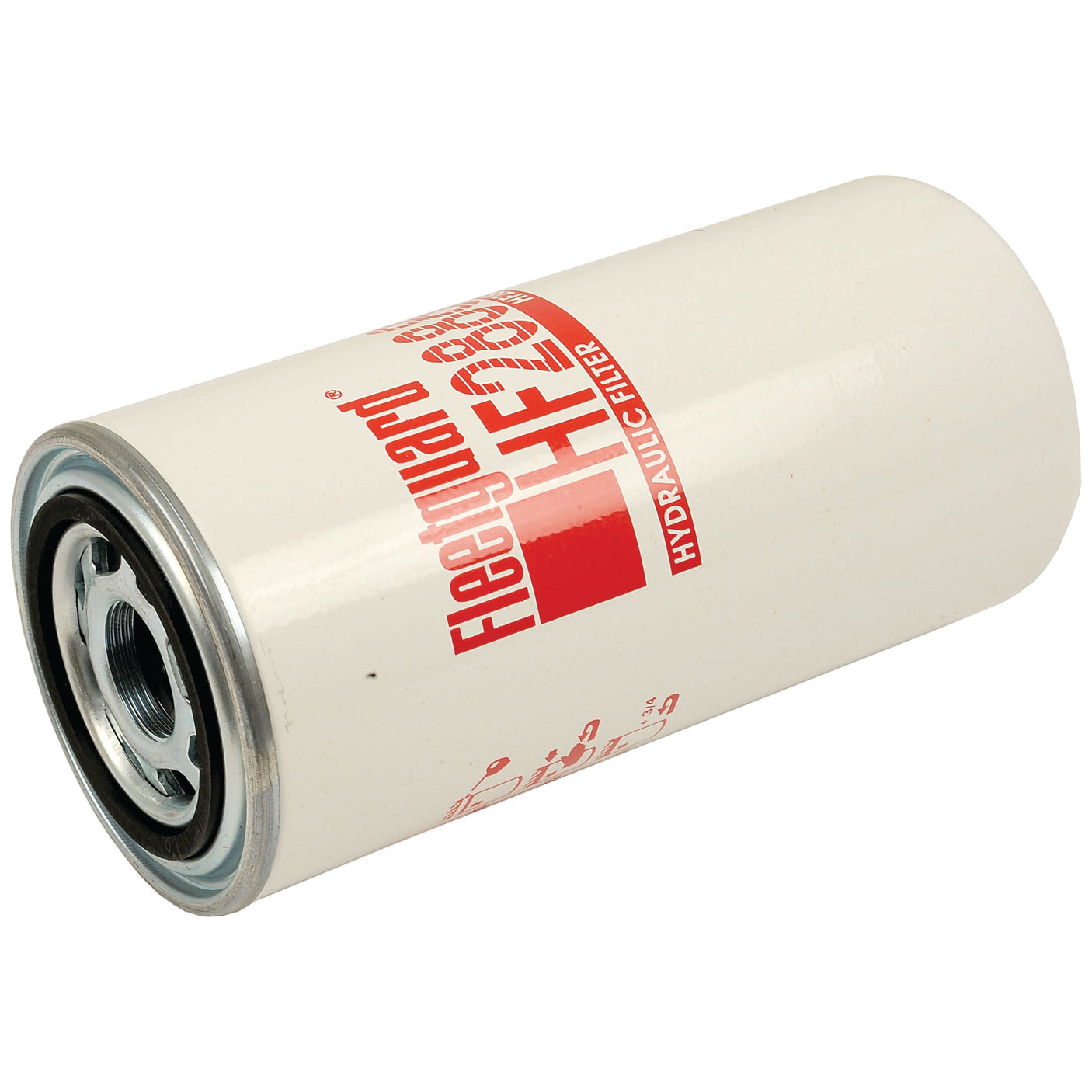 A cylindrical hydraulic filter with a white exterior, labeled "Sparex S.109206" in red text, featuring a metallic ring at one end for attachment. Comparable to the Sparex HF28881, it ensures efficient filtration and performance.