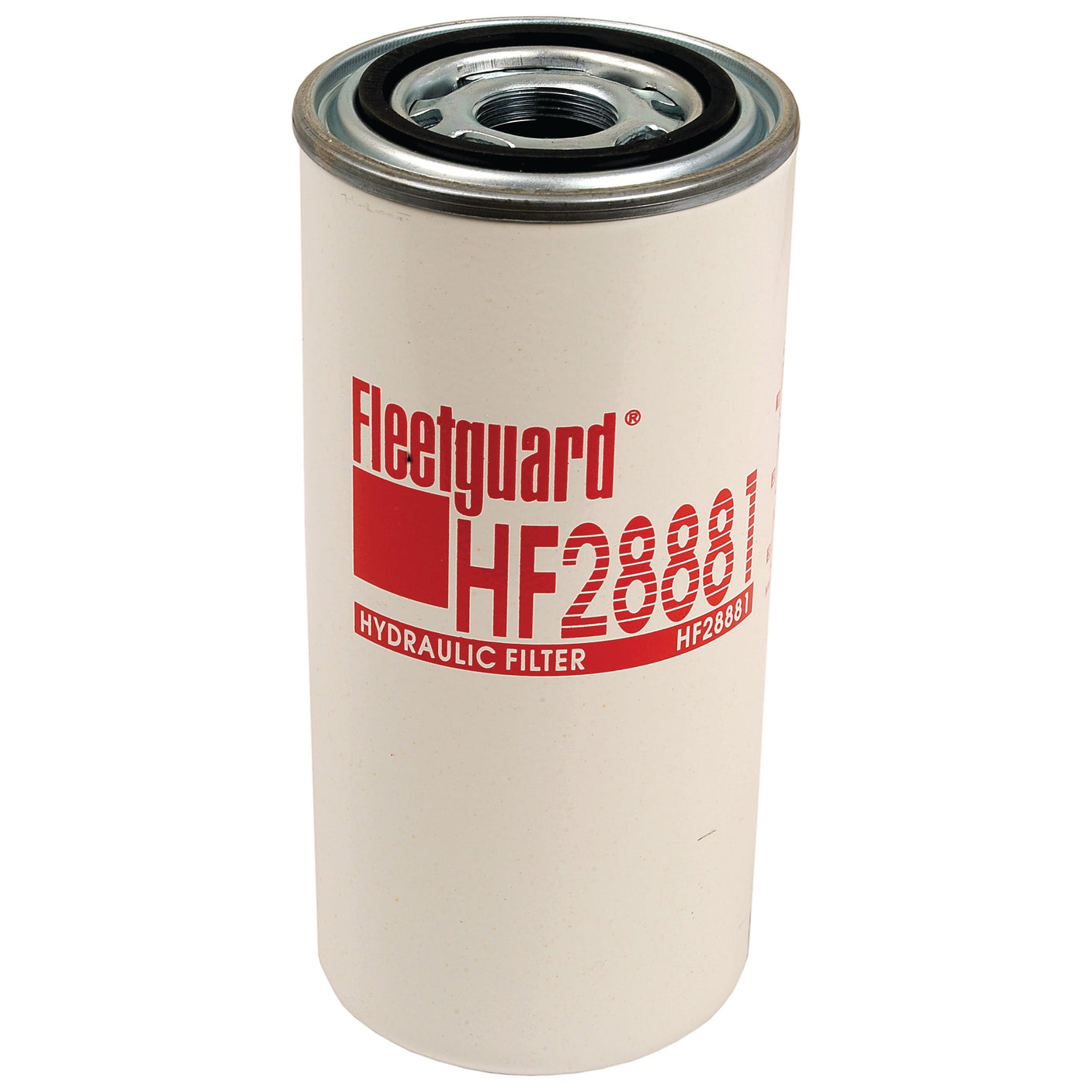 A cylindrical hydraulic filter, identified by Sparex Part No. S.109206 and branded as the Spin On HF28881 by Sparex, features a white body with red text and is engineered to deliver the same high performance as the Fleetguard HF28887.