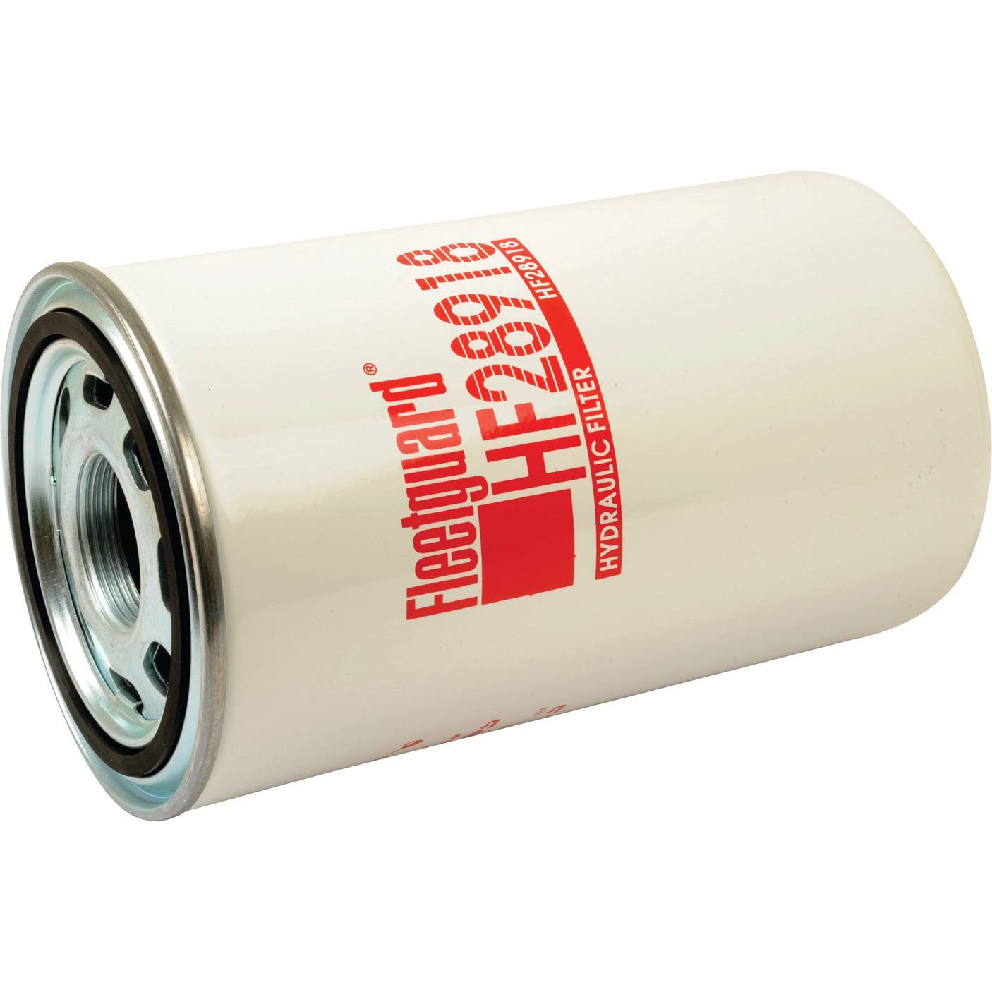 A cylindrical Sparex HF28918 hydraulic filter, labeled as S.109214 and featuring a white exterior with red text, is lying on its side, similar in appearance to the Zetor 53420903 model from Fleetguard.