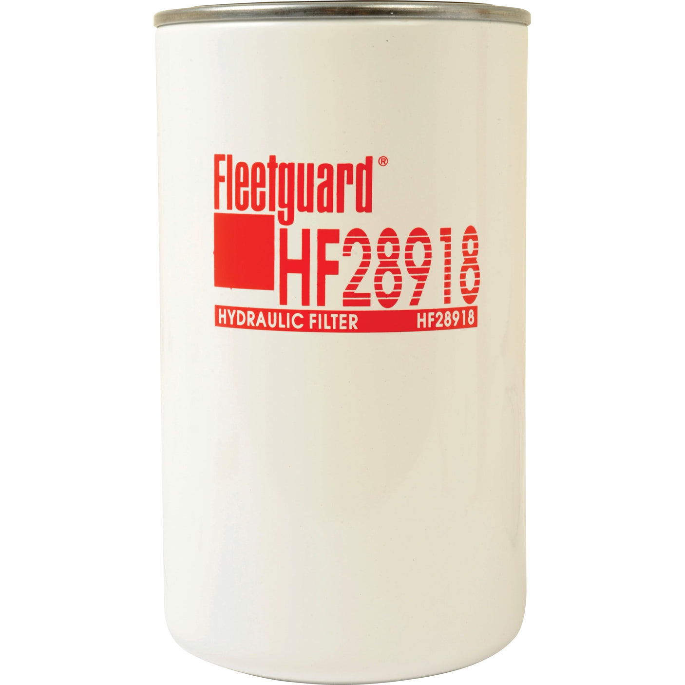 A white, cylindrical hydraulic filter featuring a silver top. The label displays "Sparex HF28918 Hydraulic Filter - Spin On - HF28918 | Sparex Part No.S.109214" in red text and is compatible with Zetor 53420903 tractors.