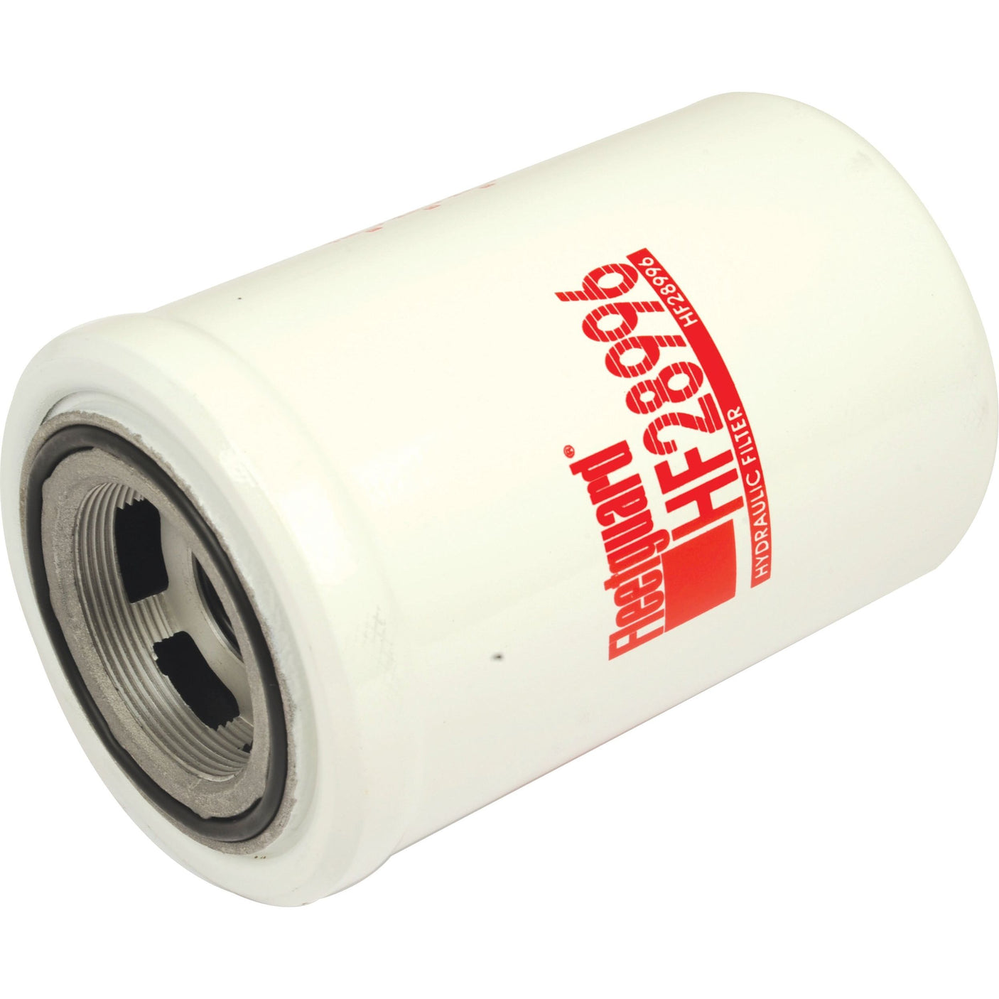 A cylindrical Sparex hydraulic filter HF28996 with white casing and red printed text.