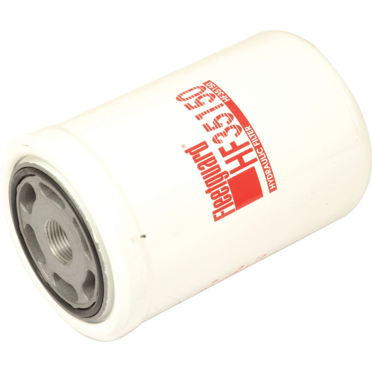 A white cylindrical Sparex hydraulic filter, model HF35150 (Sparex Part No.S.109235), featuring a grey threaded opening on one end (13/16'' - 16 UN-2B Thread) and adorned with red text and markings on the side.