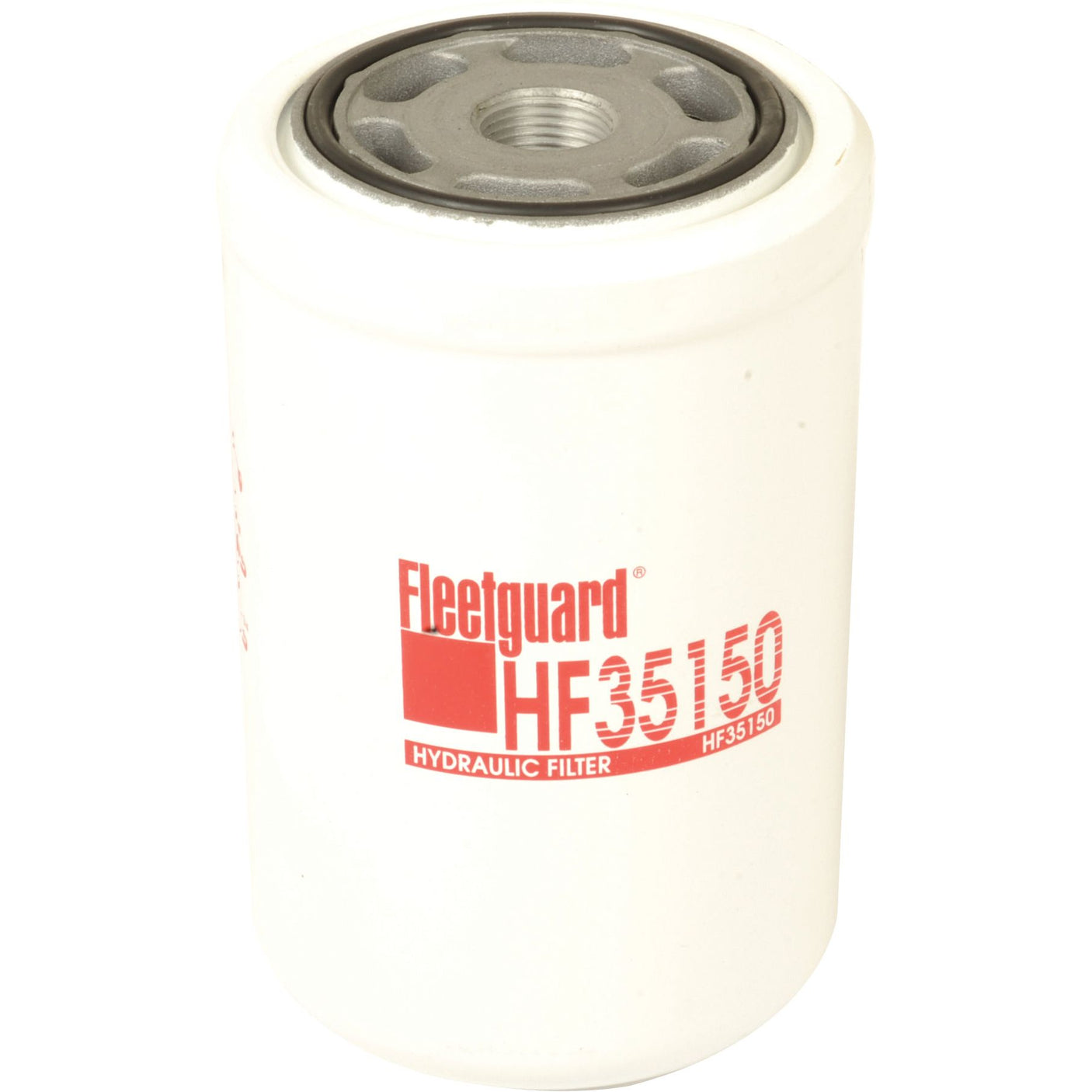 A Sparex hydraulic filter, Spin On - HF35150 (Sparex Part No. S.109235), featuring a 13/16'' - 16 UN-2B thread, is shown isolated against a white background. The cylindrical filter has a white body and red labeling.