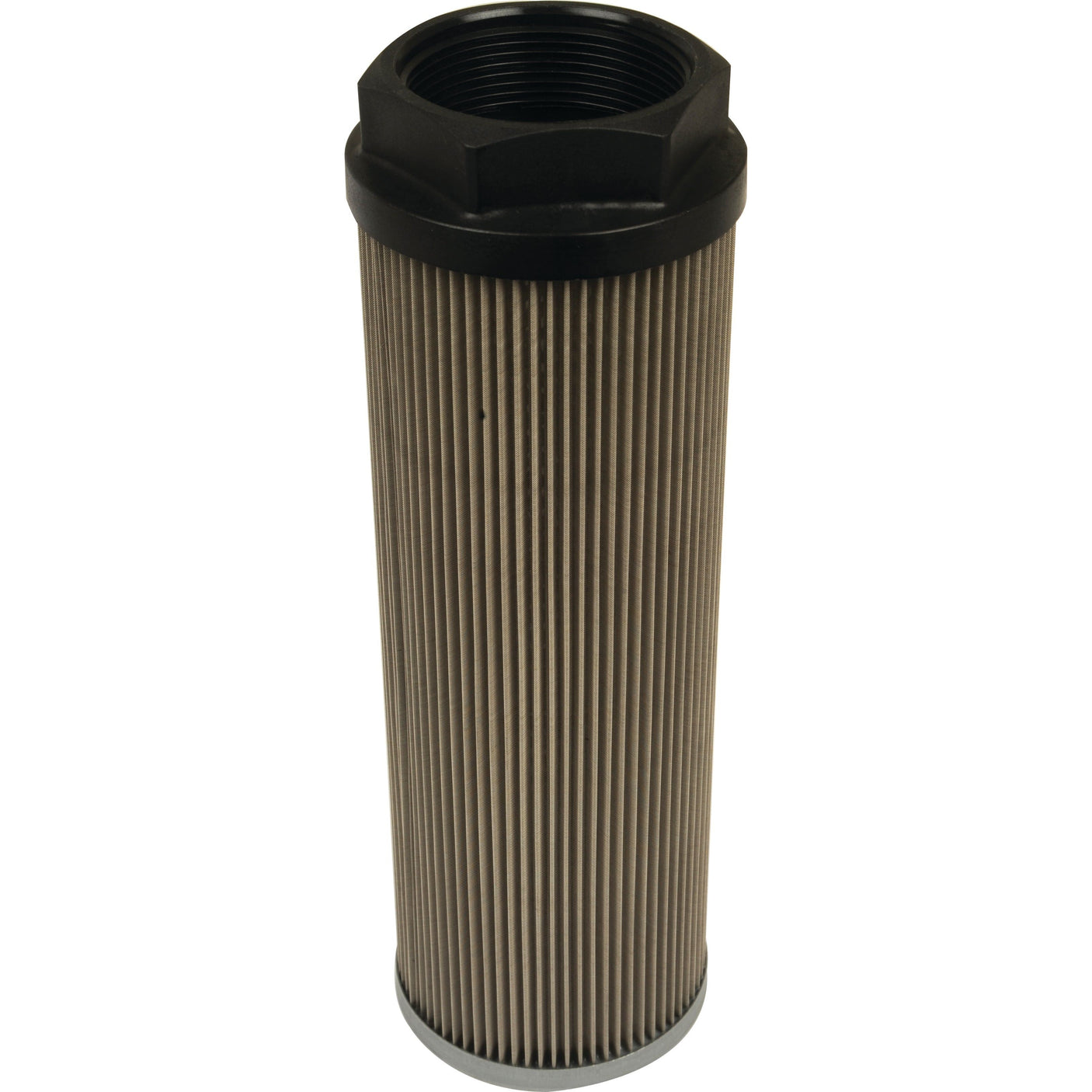 A cylindrical metal Hydraulic Filter - Spin On - HF35162 by Sparex, featuring vertical ridges and a threaded black top, reminiscent of Fleetguard Hydraulic Filters, is shown against a plain white background.