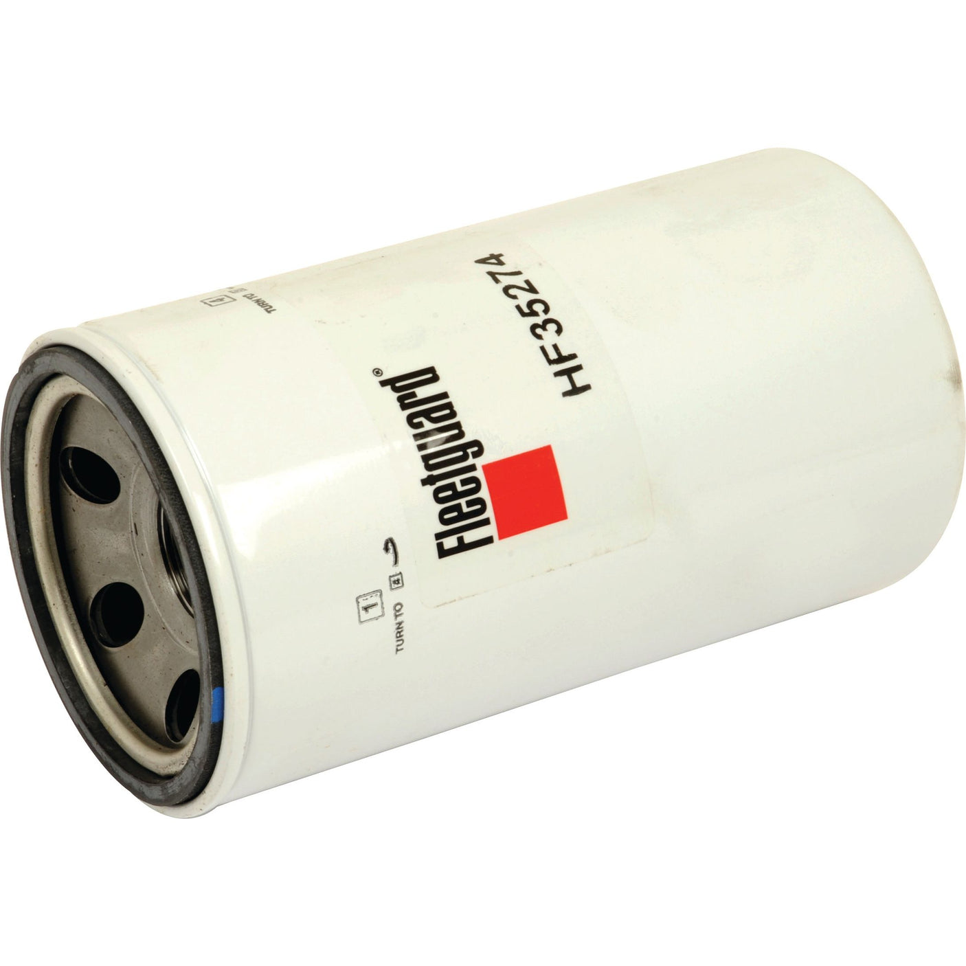 A cylindrical white Sparex Hydraulic Filter - Spin On - HF35274 (Sparex Part No. S.109242) is shown against a white background with black and red text on its surface, compatible with Kubota machinery.