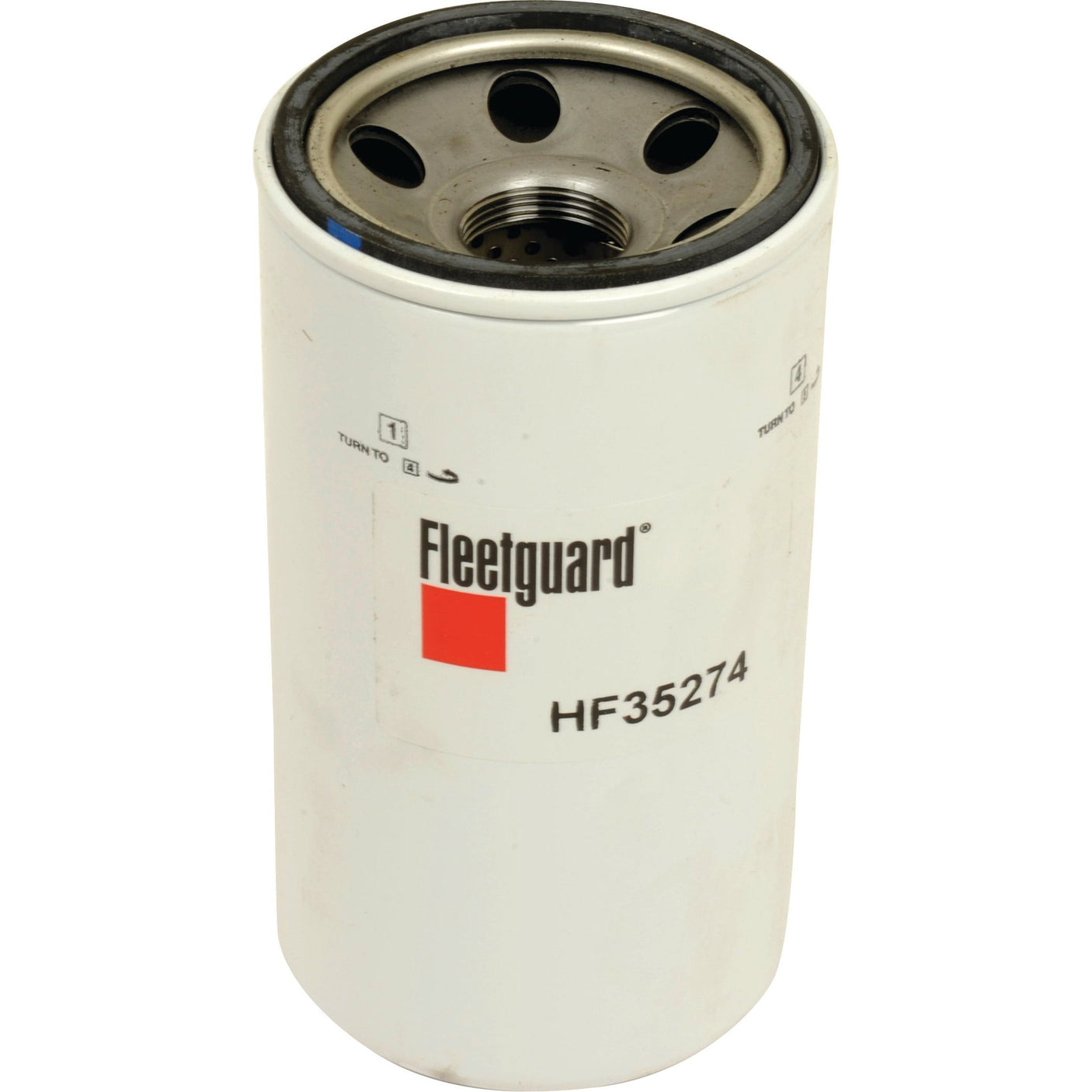 A Sparex hydraulic filter, model HF35274 (Sparex Part No.S.109242), is displayed upright, showcasing a white body with black openings, and featuring a red logo with labeling text. This Kubota-compatible spin-on filter ensures optimal performance for your machinery.